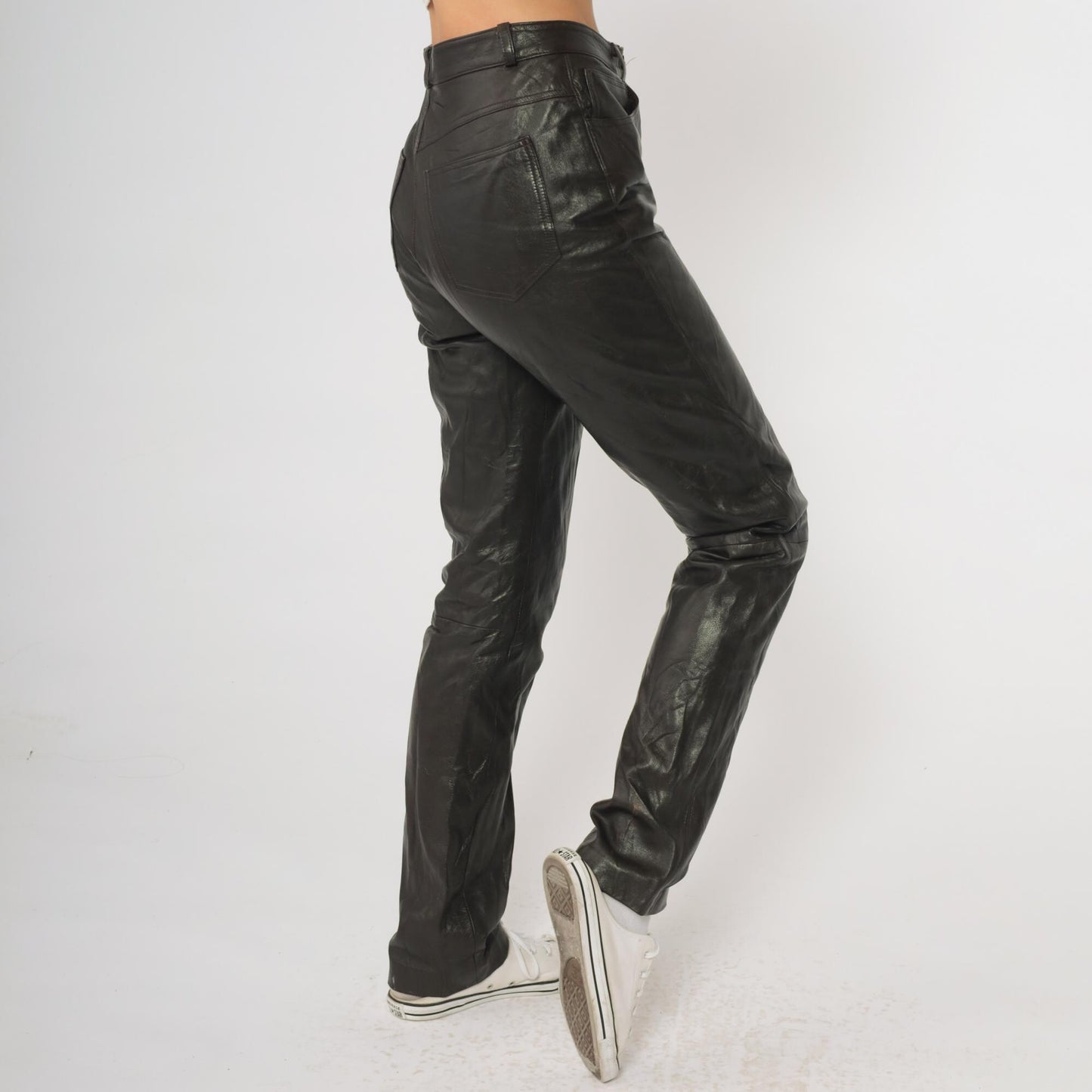 90s New Frontier Brown Leather Pants High Rise Straight Leg Extra Small