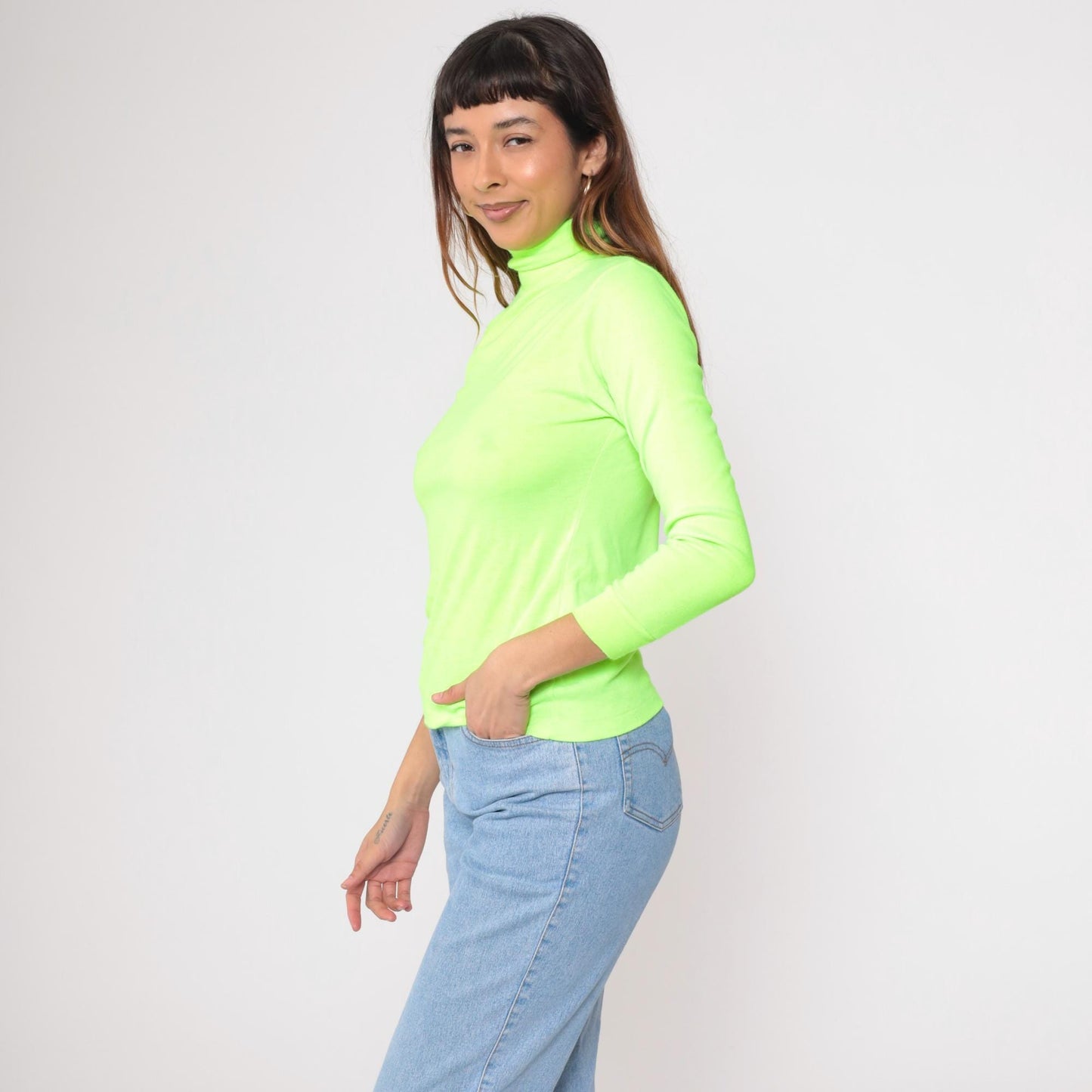 80s Tyrolia by Head Neon Green Turtleneck Long Sleeve Ski Top Youth Large