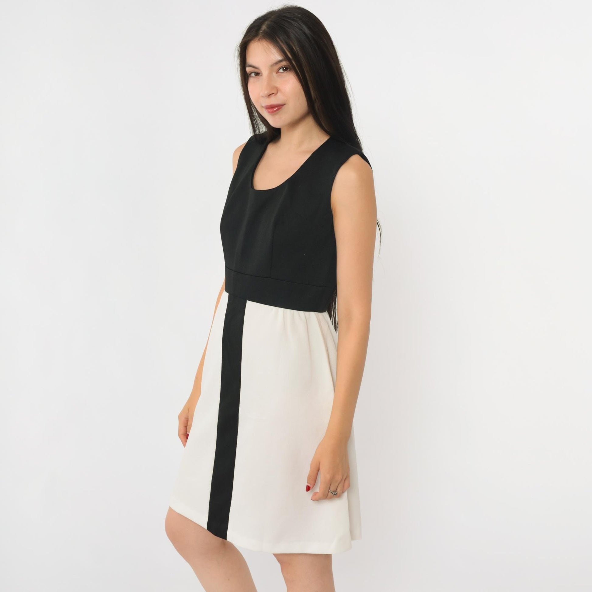 60s Mod Color Block Mini Dress Black White Striped – Shopexile