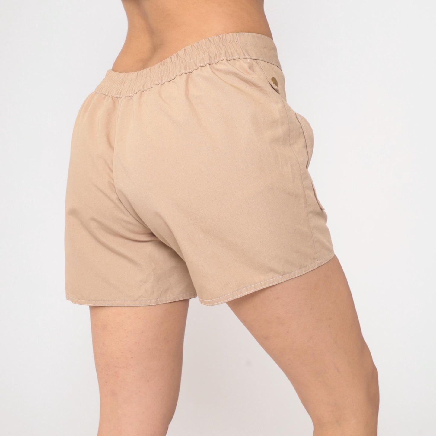 80s State o Maine Tan High Waisted Swim Shorts Nylon Medium