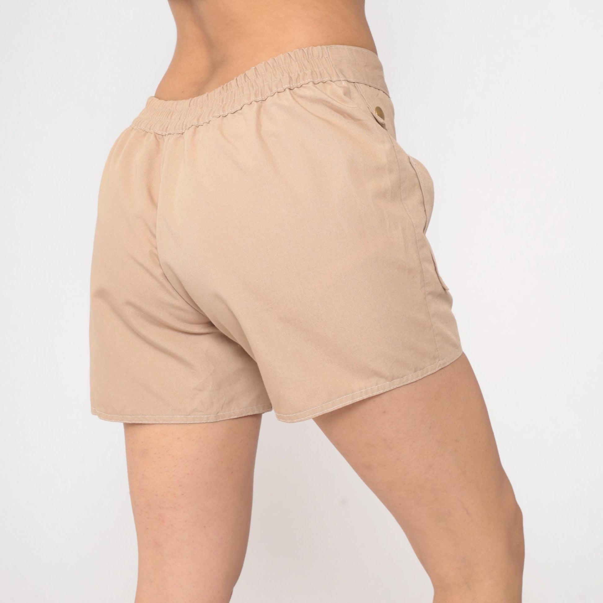 80s State o Maine Tan High Waisted Swim Shorts Nylon Medium
