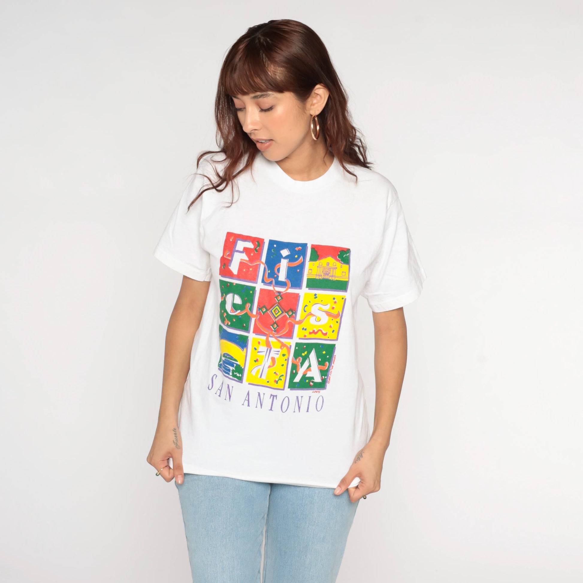 90s Fiesta San Antonio Texas Graphic T-Shirt Cotton Crewneck Small
