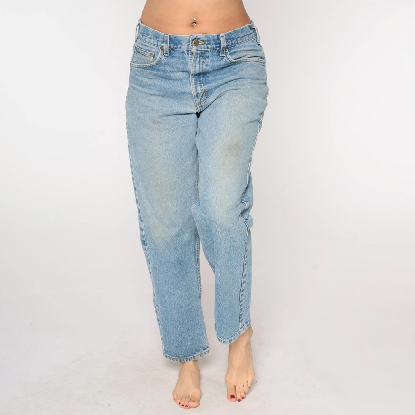 90s Carhartt Distressed Denim Jeans High Rise Straight Leg Blue 33x30