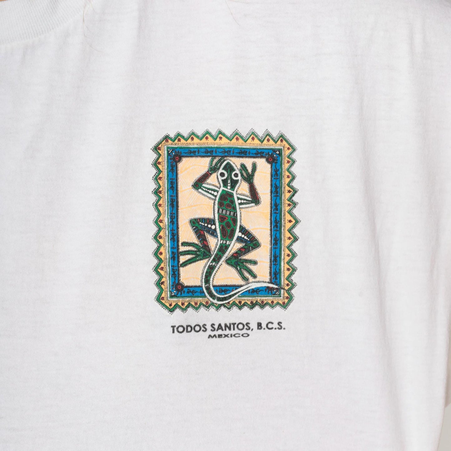 90s Todos Santos BCS Iguana Rana Lizard Graphic T-Shirt White Cotton XXL