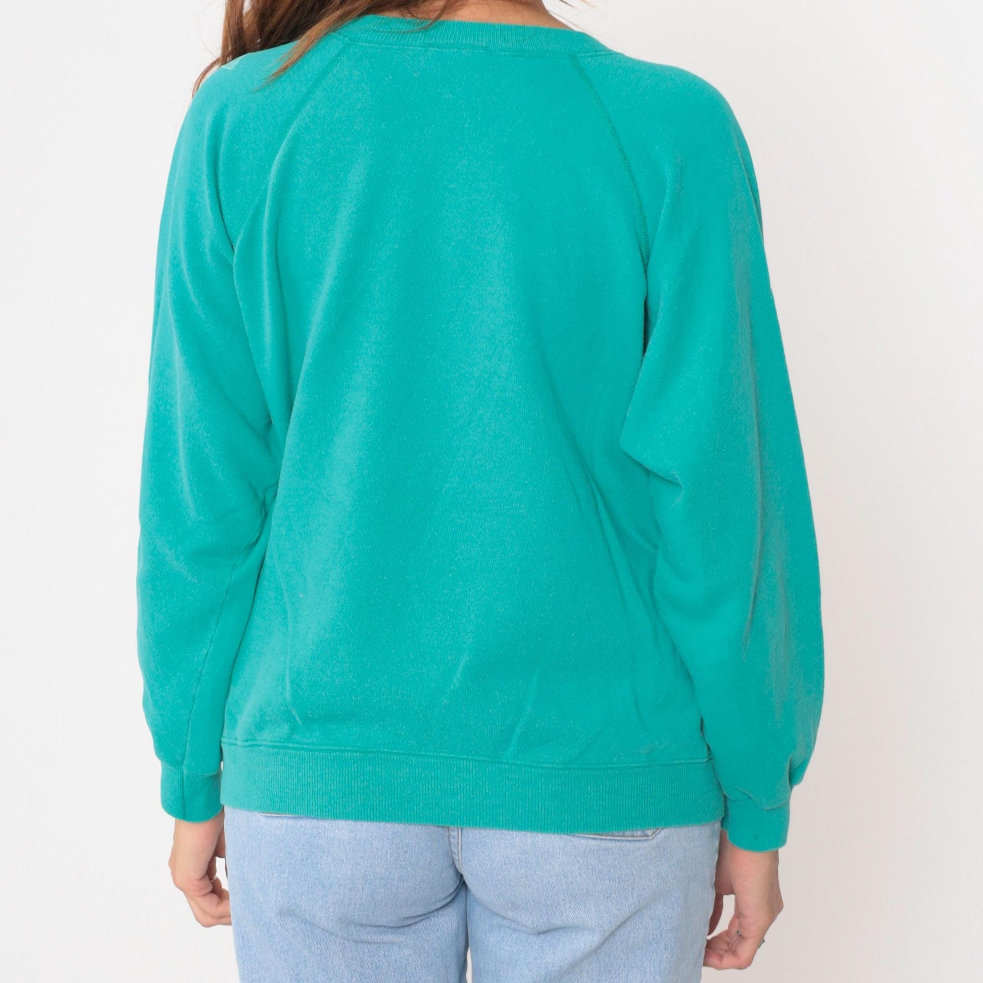 90s Creative Friends Floral Sweatshirt Turquoise Appliqué Crewneck Large L