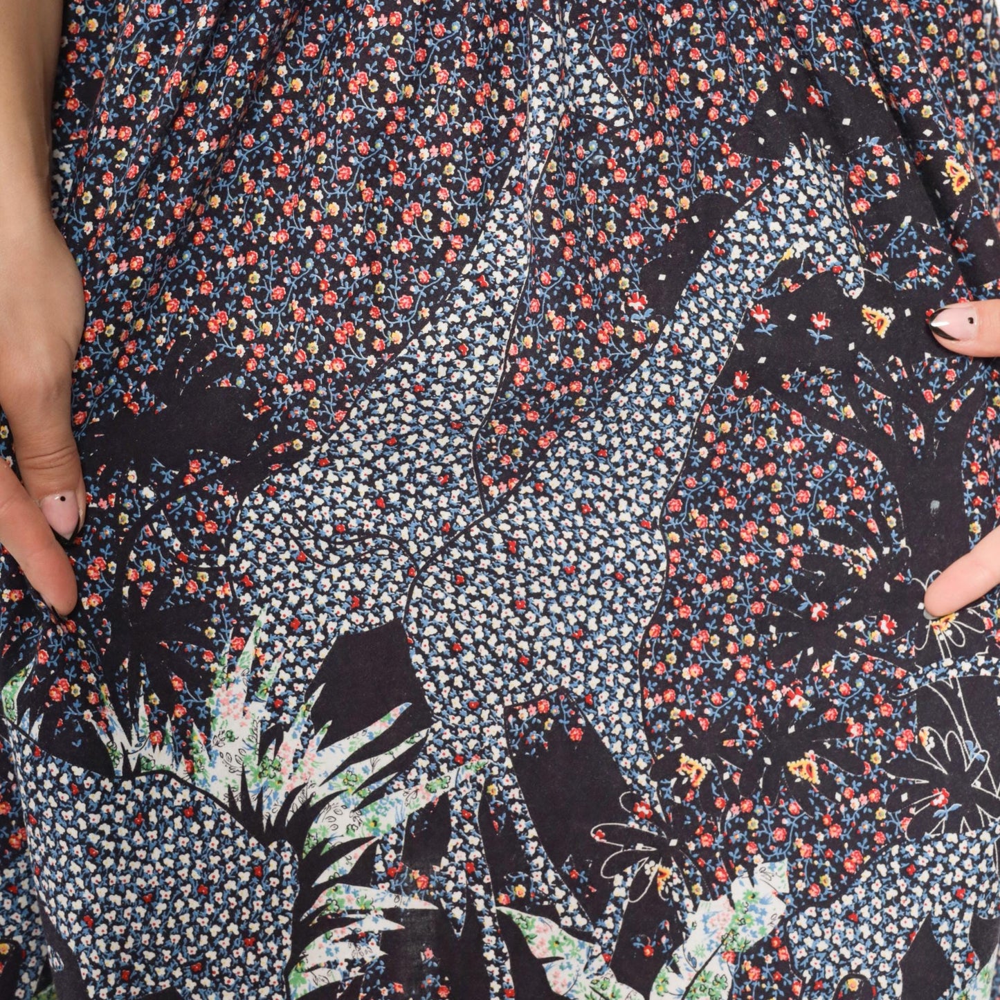 80s Giraffe Print Pinafore Dress Navy Full Circle Skirt Cotton Midi Small