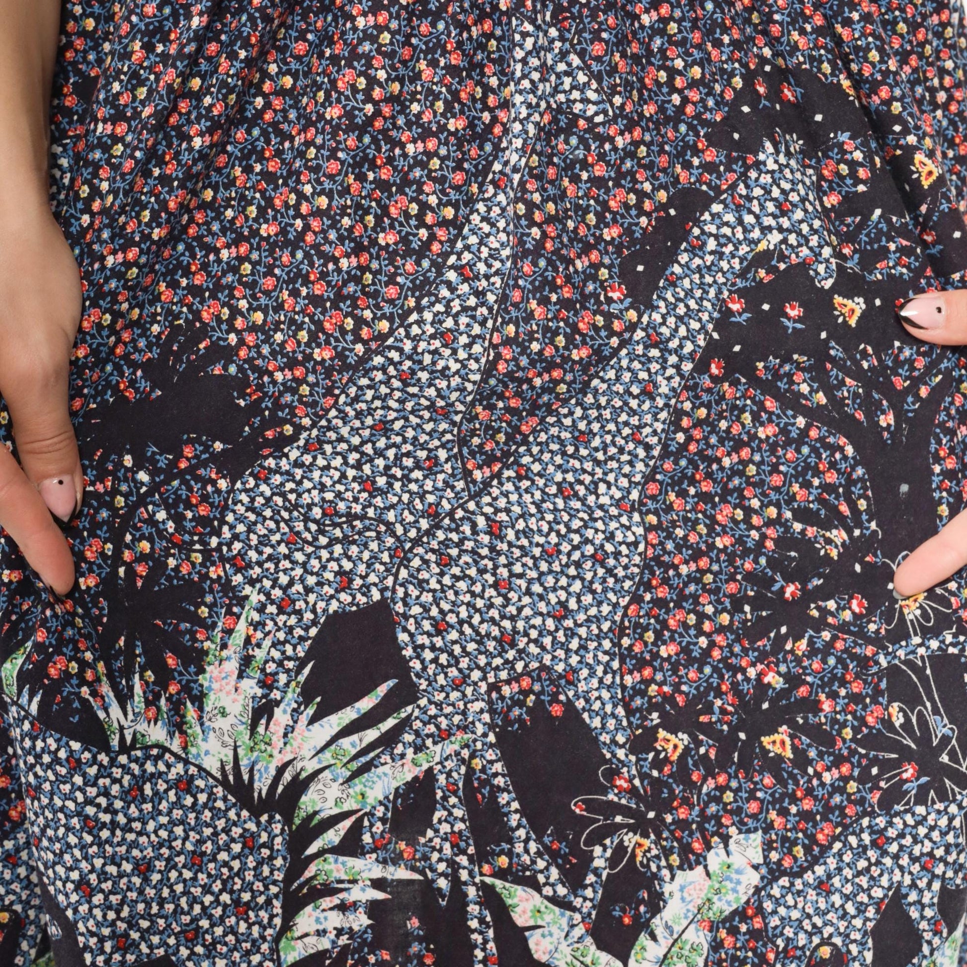 80s Giraffe Print Pinafore Dress Navy Full Circle Skirt Cotton Midi Small