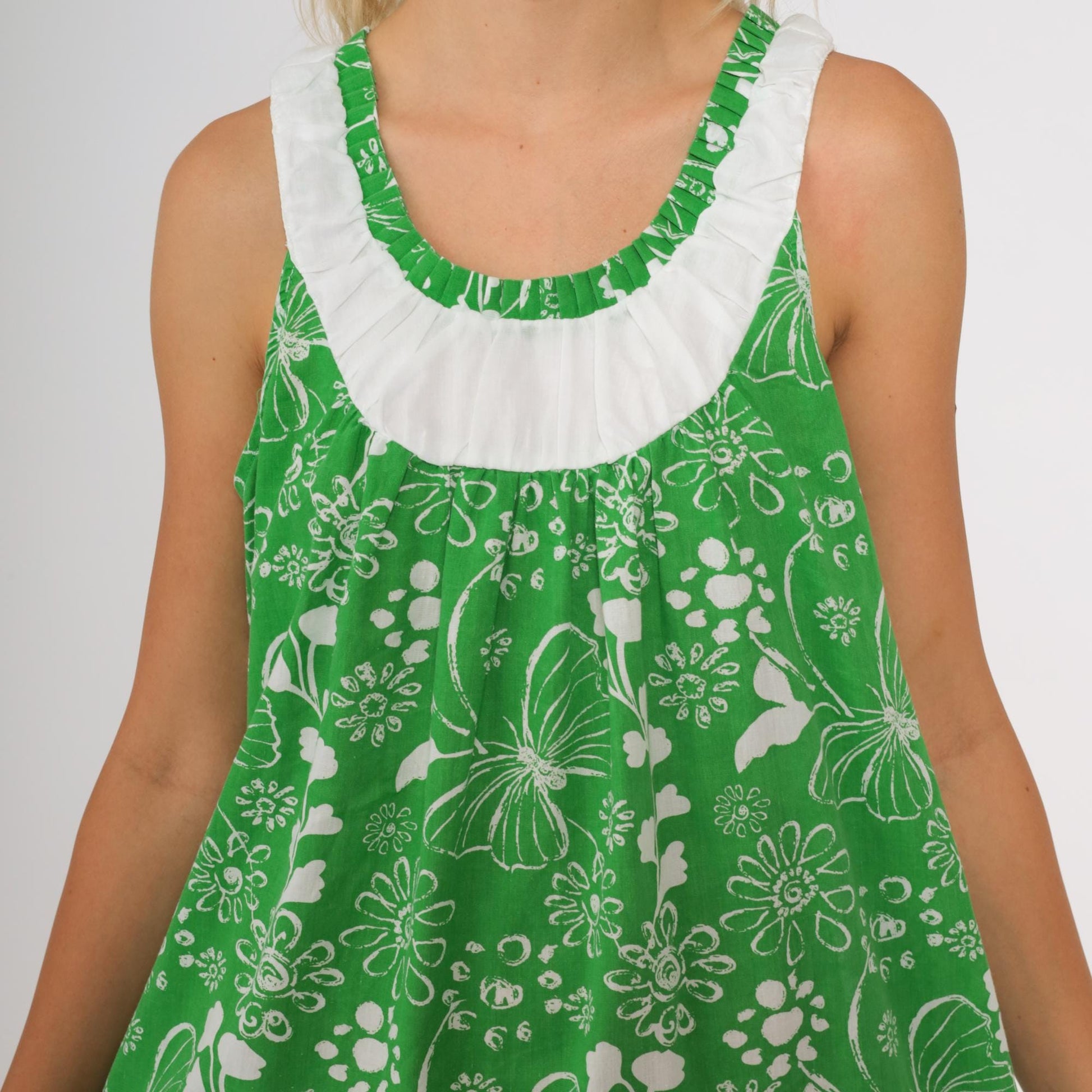 90s Anthony Richards Green Floral Midi Dress Butterfly Ruffle Trim Medium