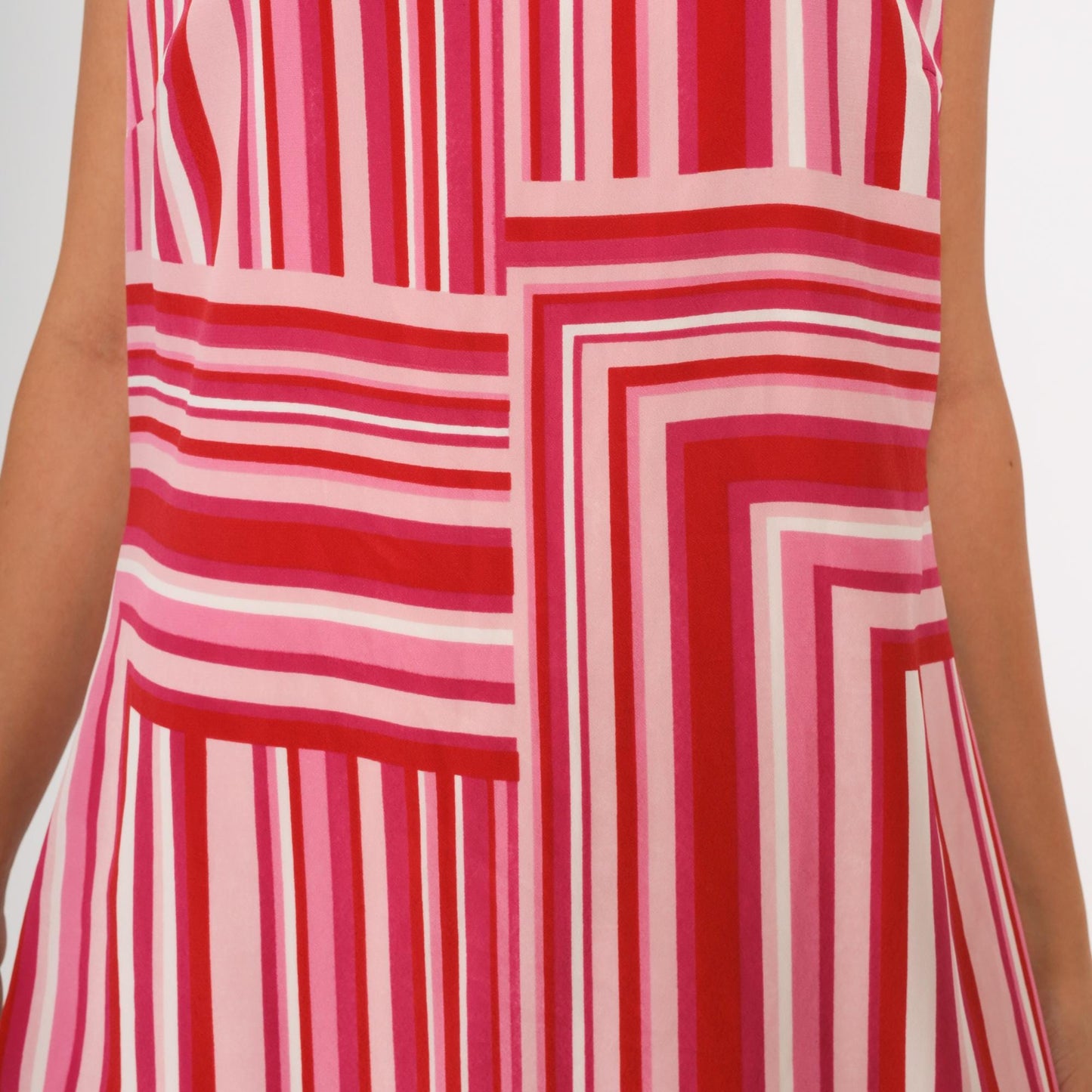 Y2K Easy Pieces New York Red Pink Striped Mini Dress Geometric Tie Straps Medium