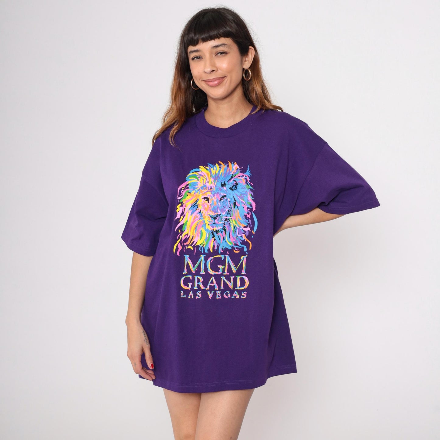 90s MGM Grand Las Vegas Purple Lion Graphic T-Shirt Extra Large XL