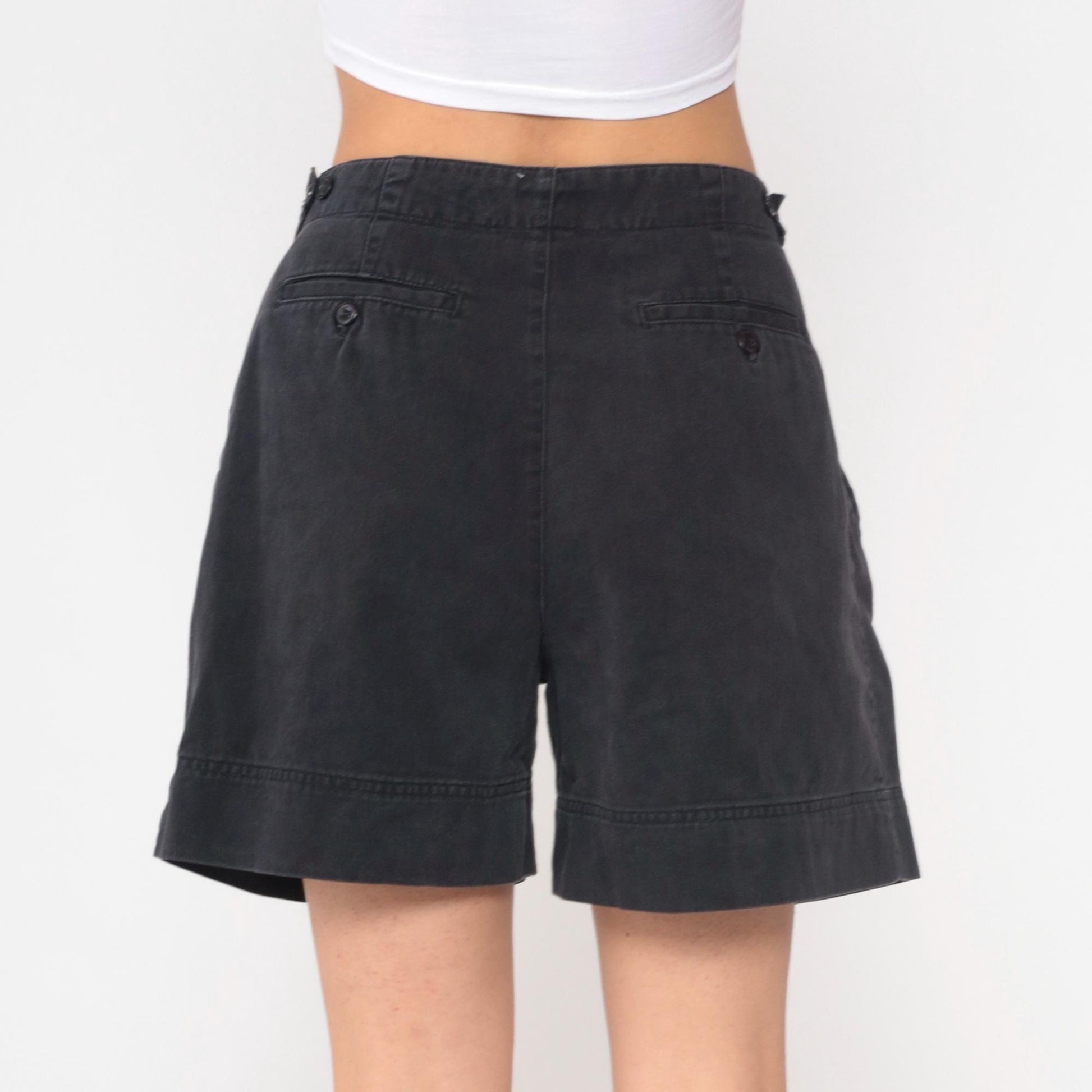 90s Gap Black High-Waisted Pleated Shorts Cotton Medium