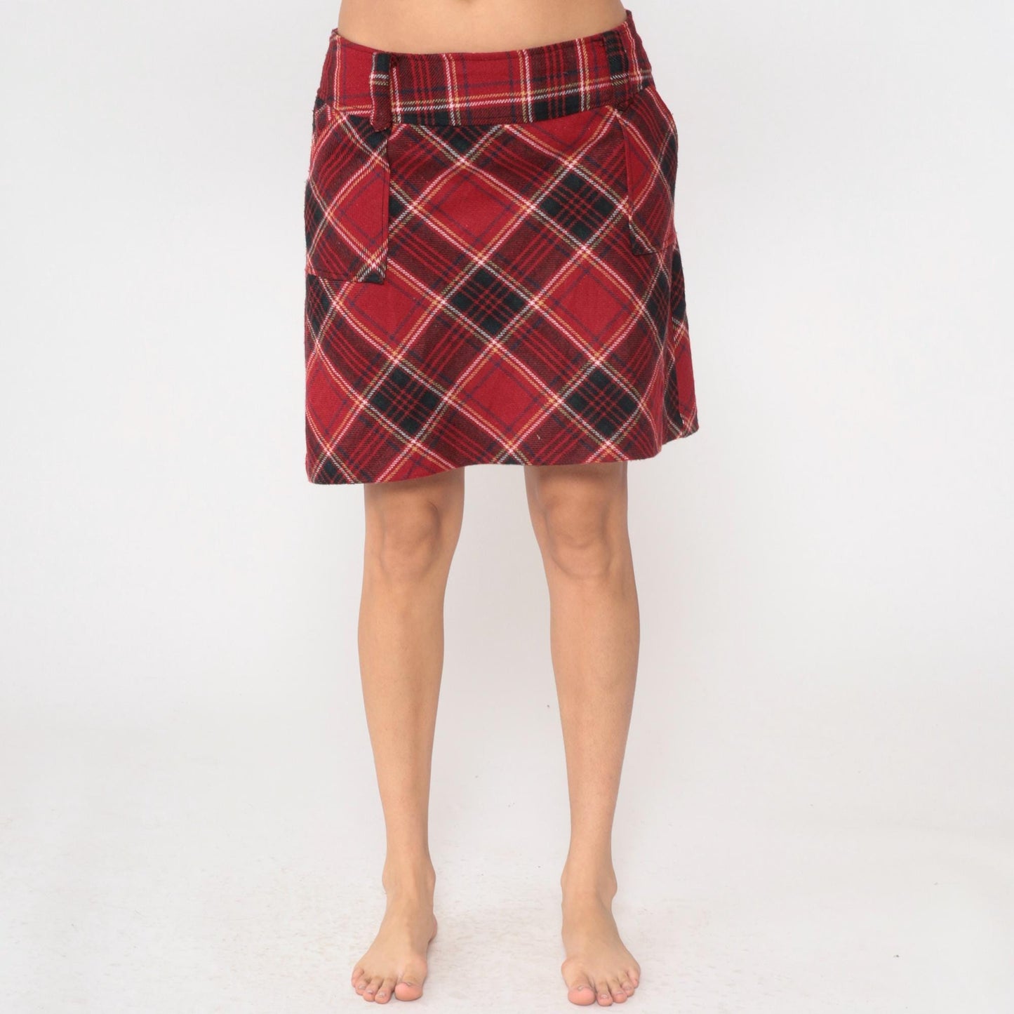 Y2K Red Plaid Tartan Mini Skirt Atmosphere A-Line Dark Academia Large