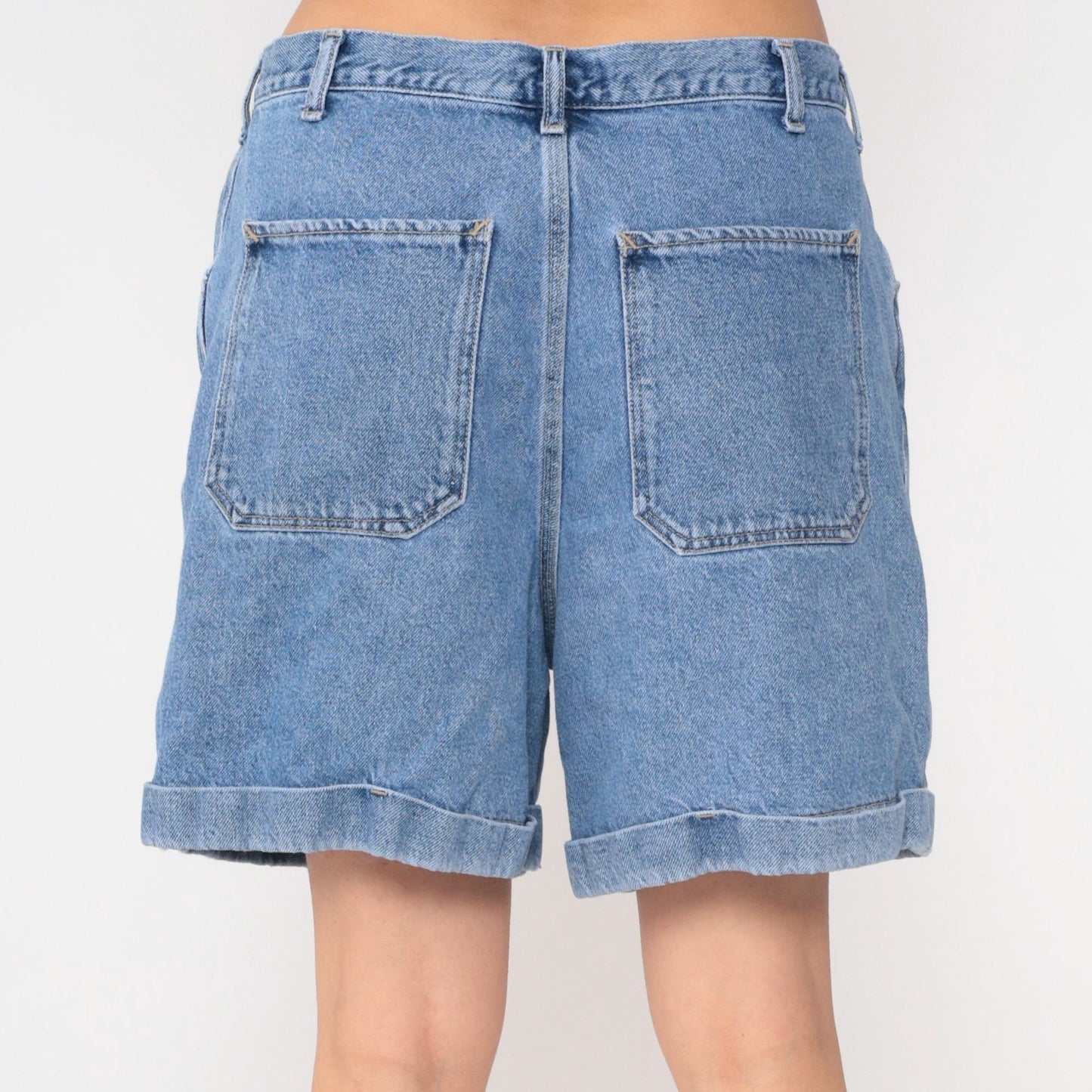 90s Cenza Palmetto Light Blue Denim Shorts High Waisted Cuffed Large L