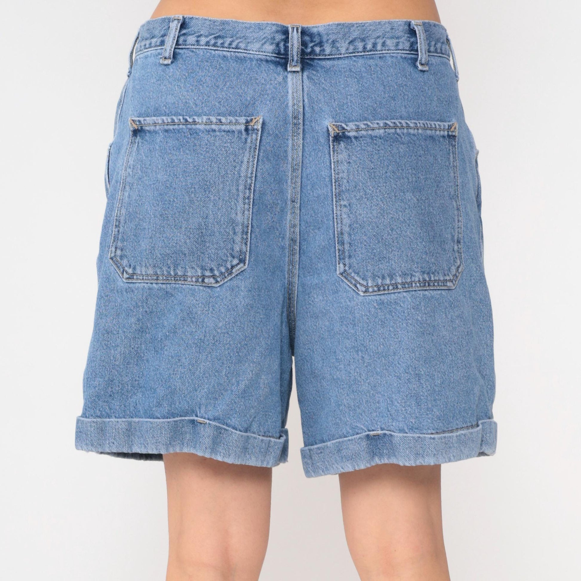 90s Cenza Palmetto Light Blue Denim Shorts High Waisted Cuffed Large L