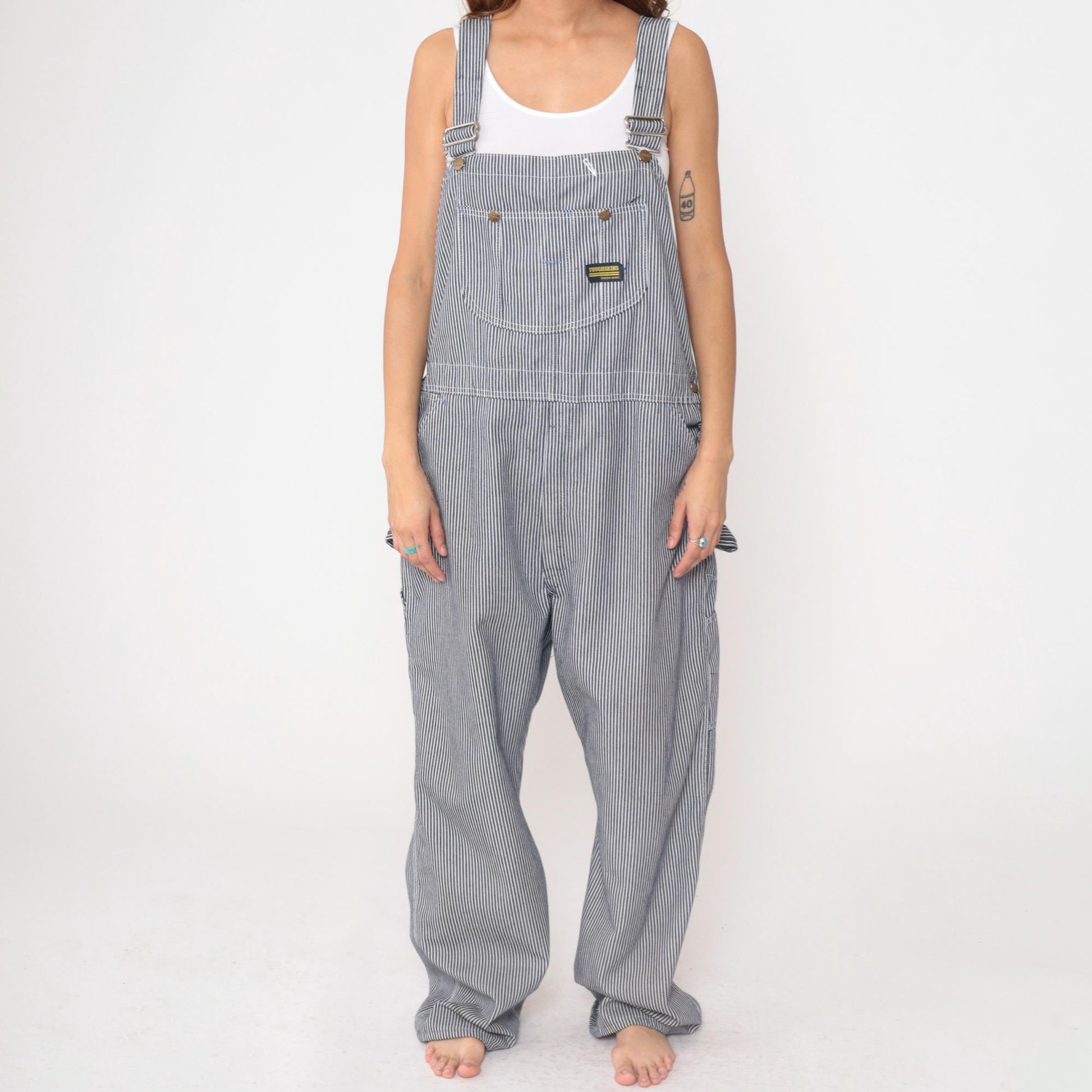 90s Toughskins Union Made Hickory Stripe Bib Overalls Workwear XL