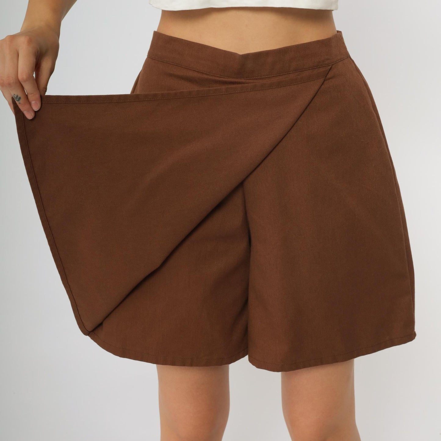 80s Girl Scouts Chocolate Brown Wrap Mini Skirt Elastic Waist Small