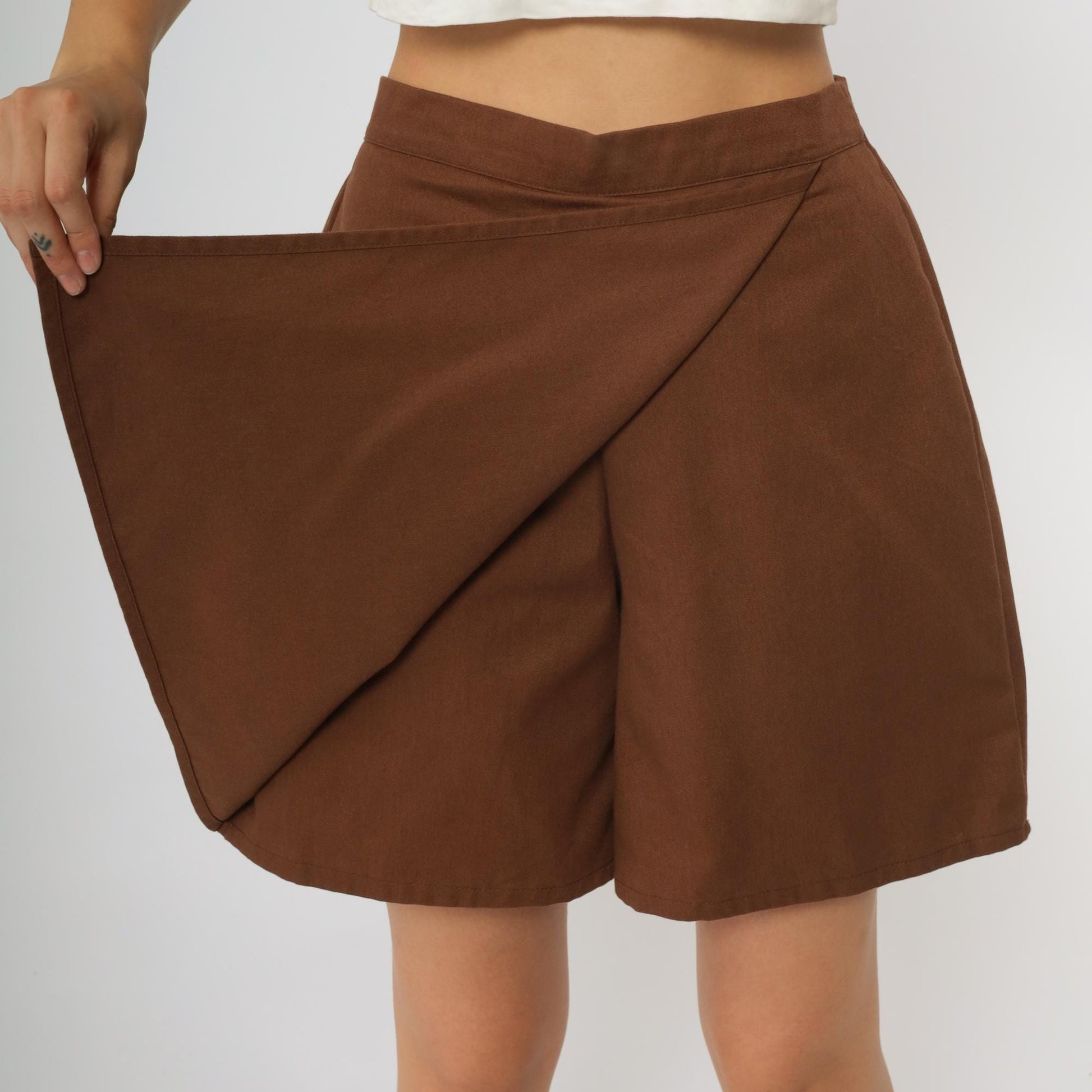 80s Girl Scouts Chocolate Brown Wrap Mini Skirt Elastic Waist Small