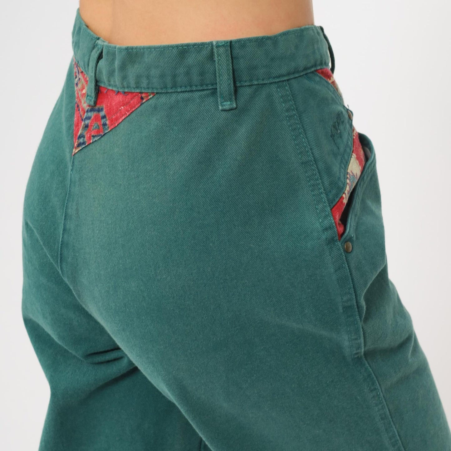 90s Roper Forest Green Denim Jeans Southwestern Patchwork High Waist Small