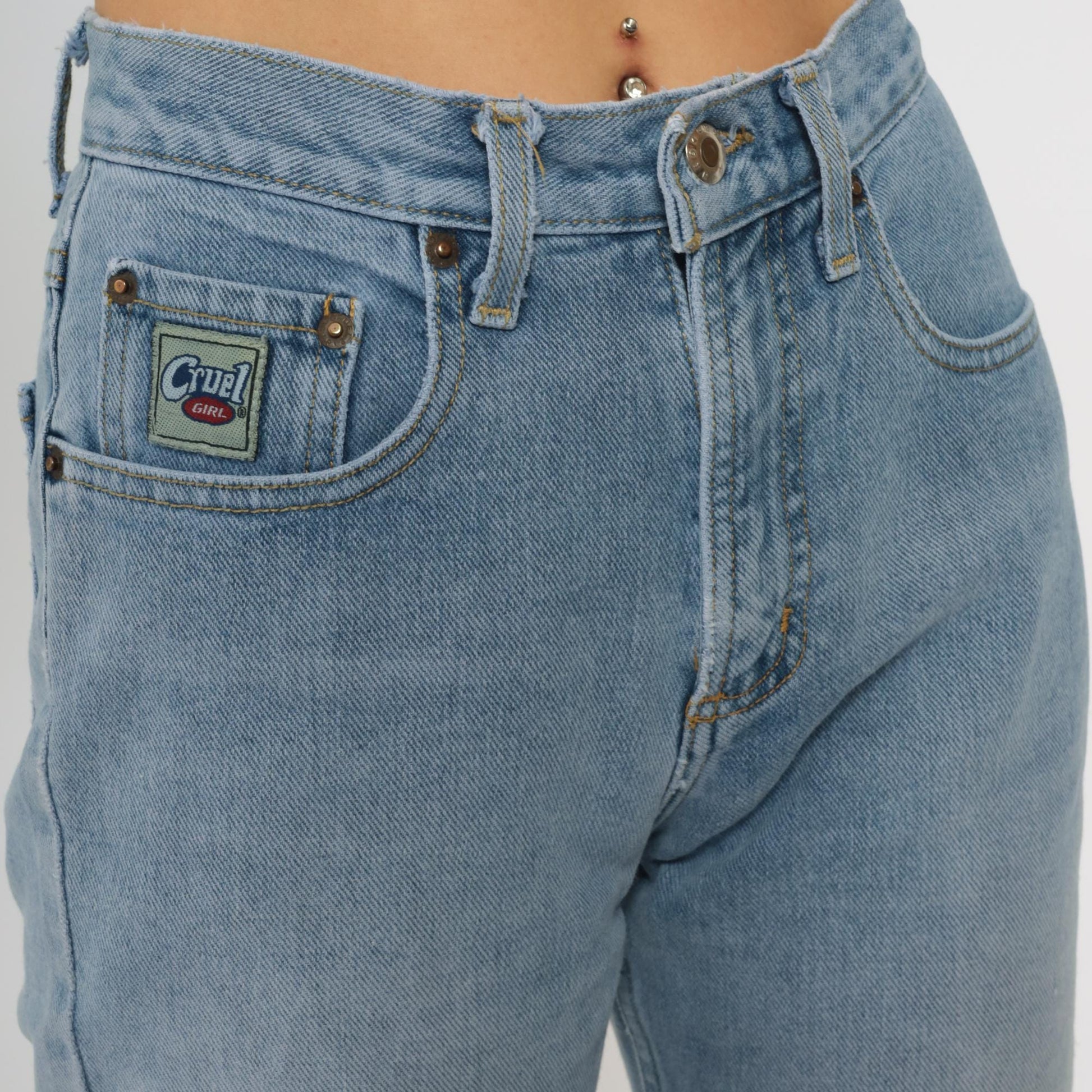Y2K Cruel Girl High Waisted Straight Leg Jeans Light Blue Wash Small S