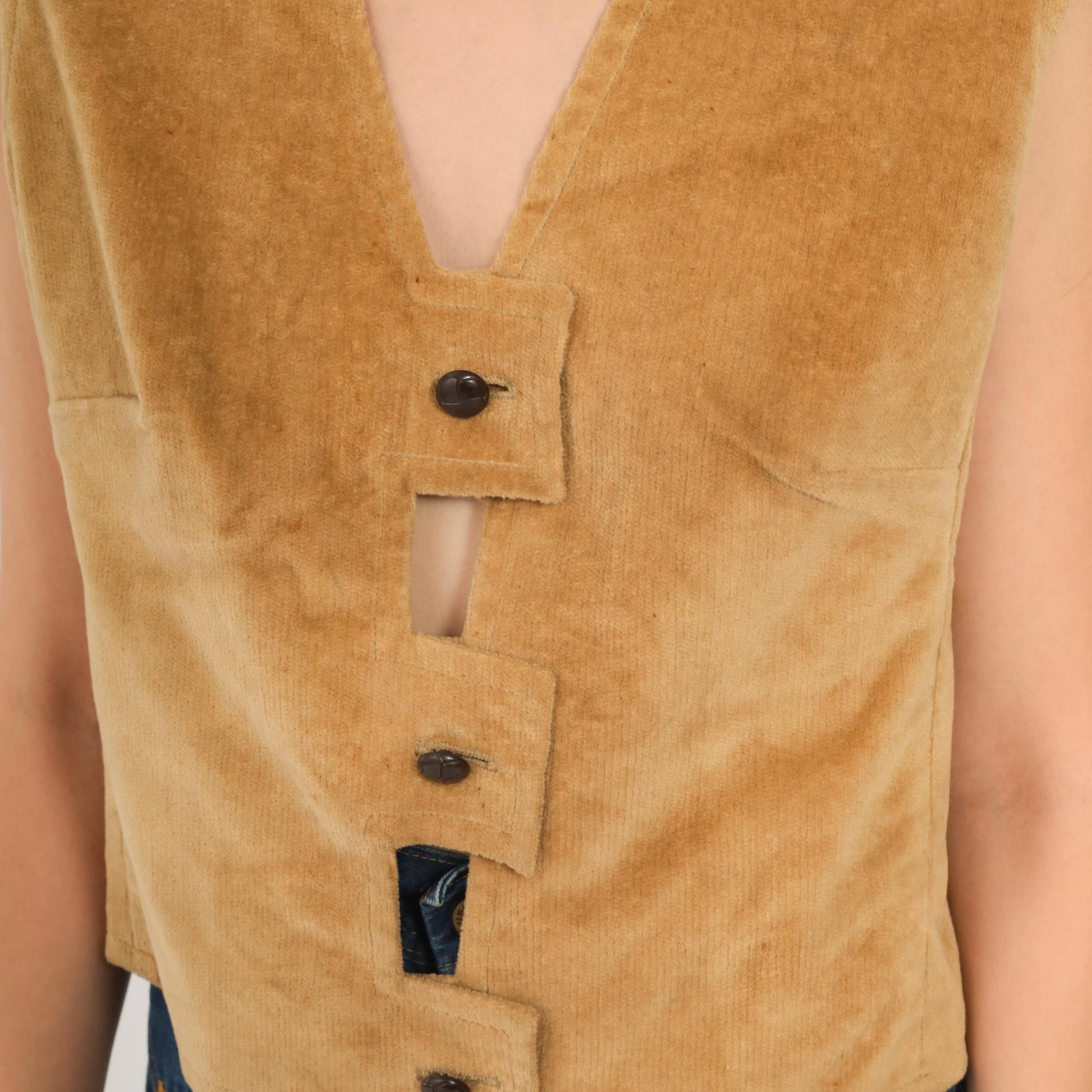 70s Jack Winter Tan Corduroy Vest Keyhole Button-Up Small