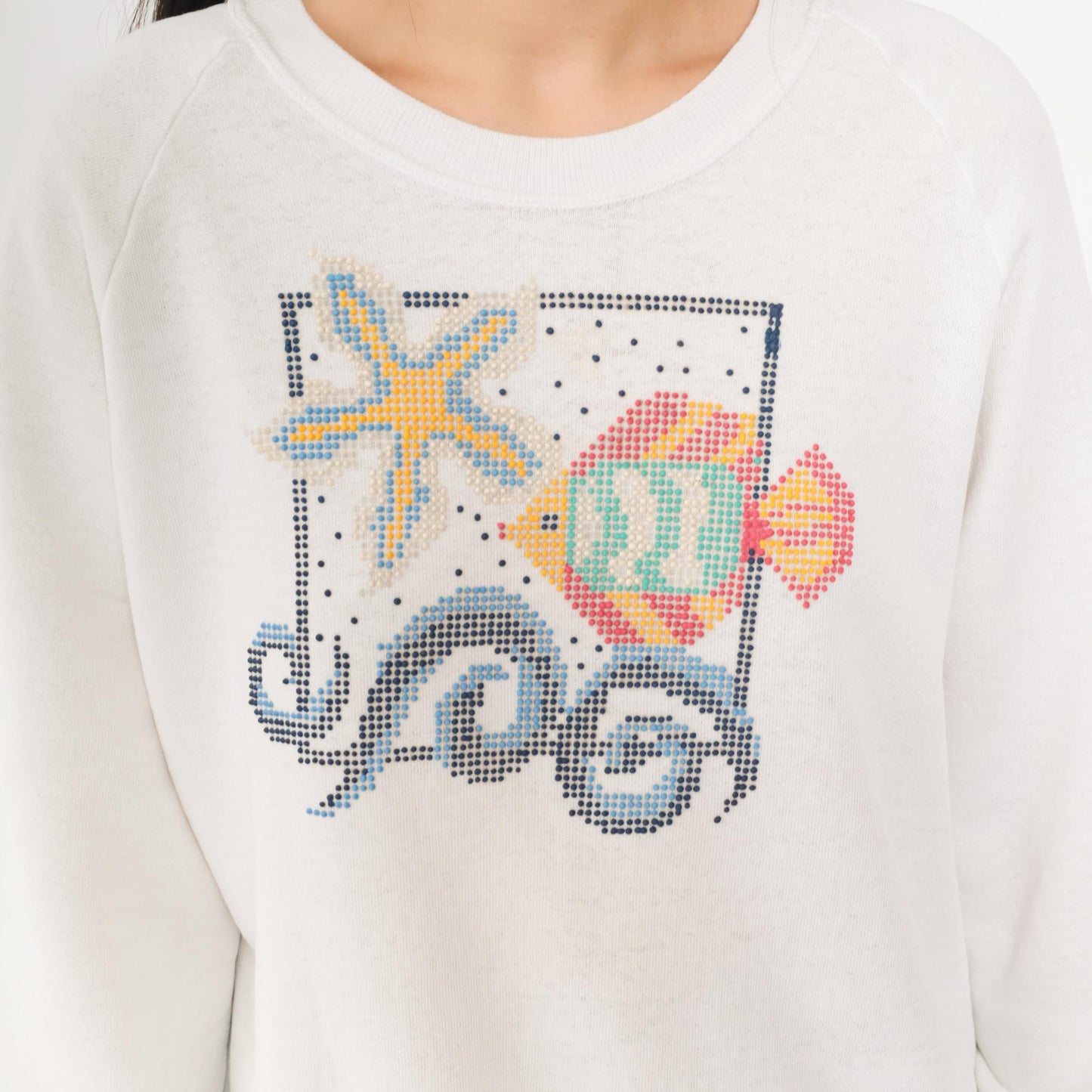 90s Jerzees Fish Starfish Sweatshirt White Raglan Graphic Crewneck Large