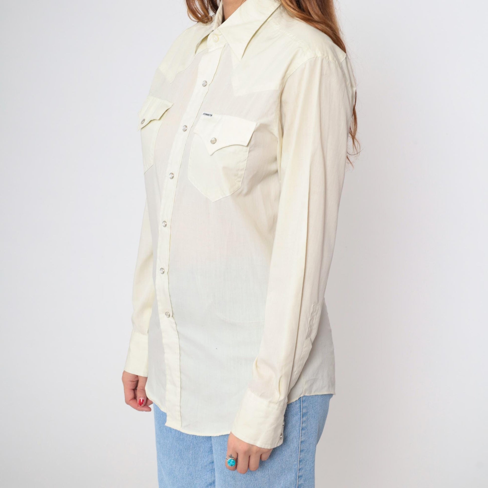 70s Kennington Western Pearl Snap Shirt Pale Yellow Long Sleeve Medium