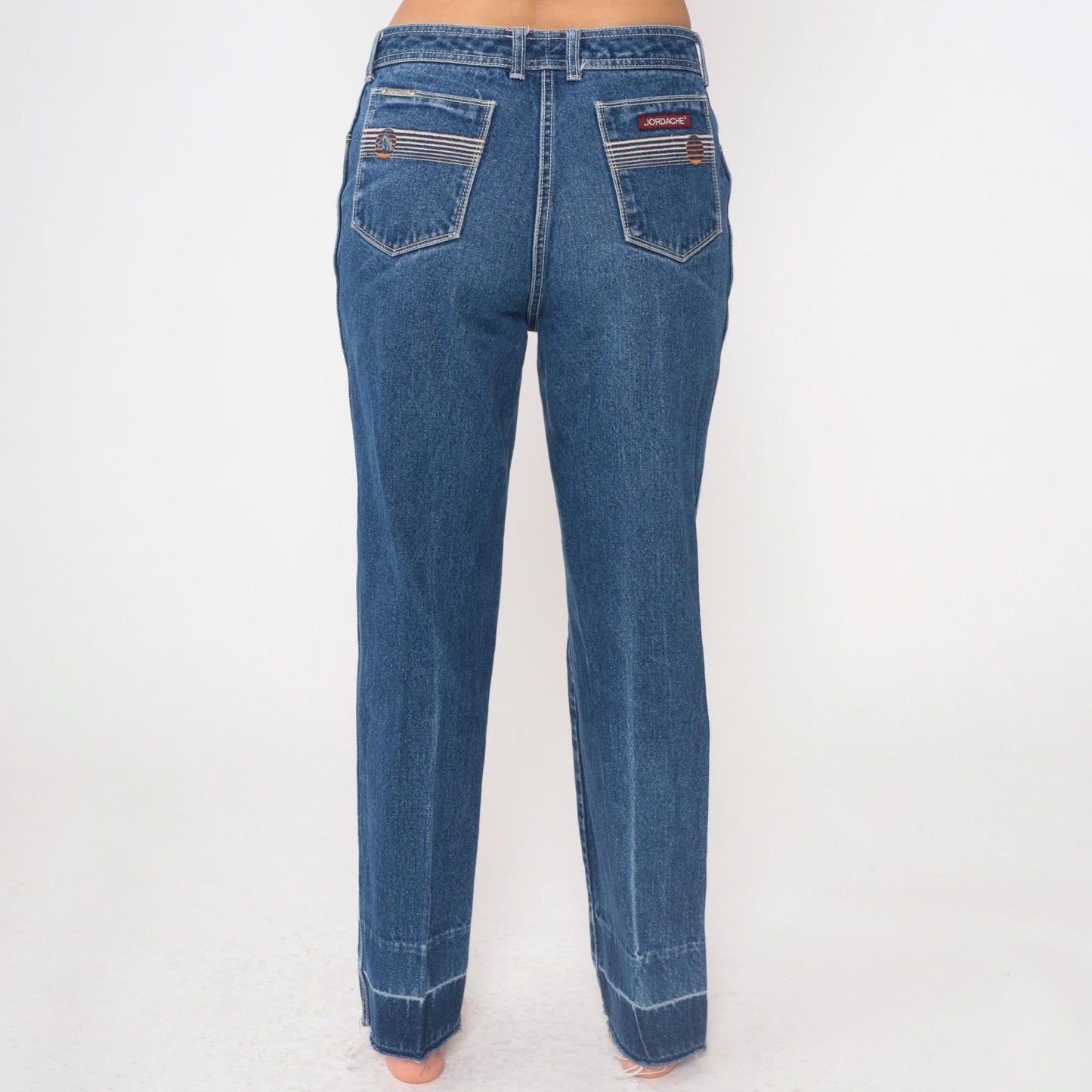 80s Jordache High Waisted Straight Leg Jeans Embroidered Horse Blue Denim 33