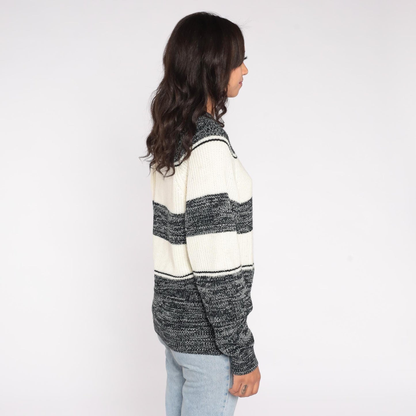 80s Expressions Striped Chunky Knit Sweater Navy White Small