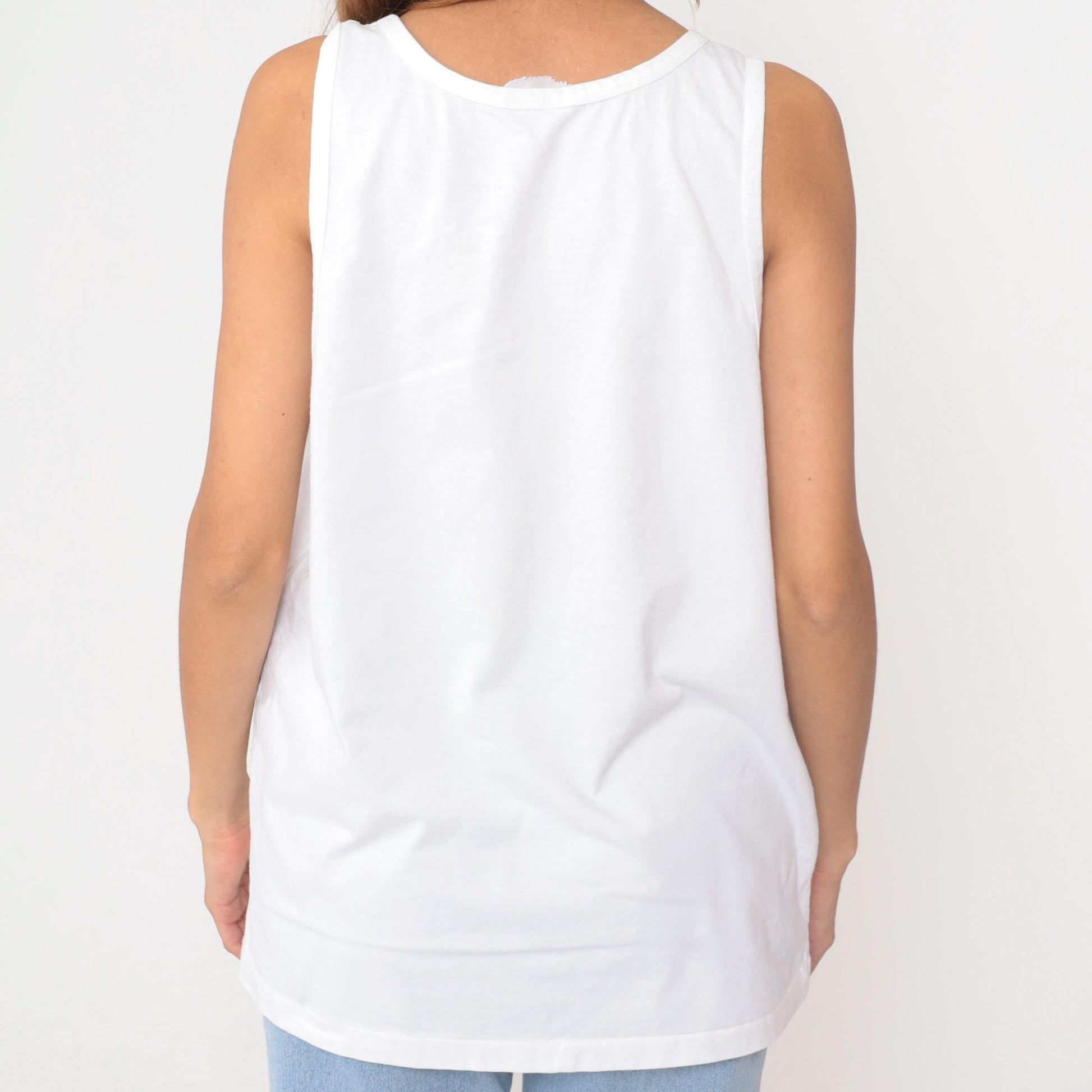 90s Cancun Mexico Tank Top White Lighthouse Sailboat Graphic Large L