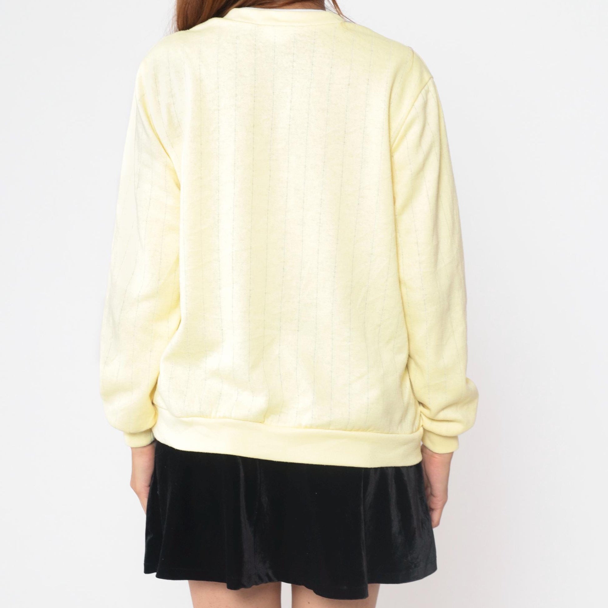 90s Yellow V-Neck Pullover Sweatshirt Preppy Ribbed Trim Large L