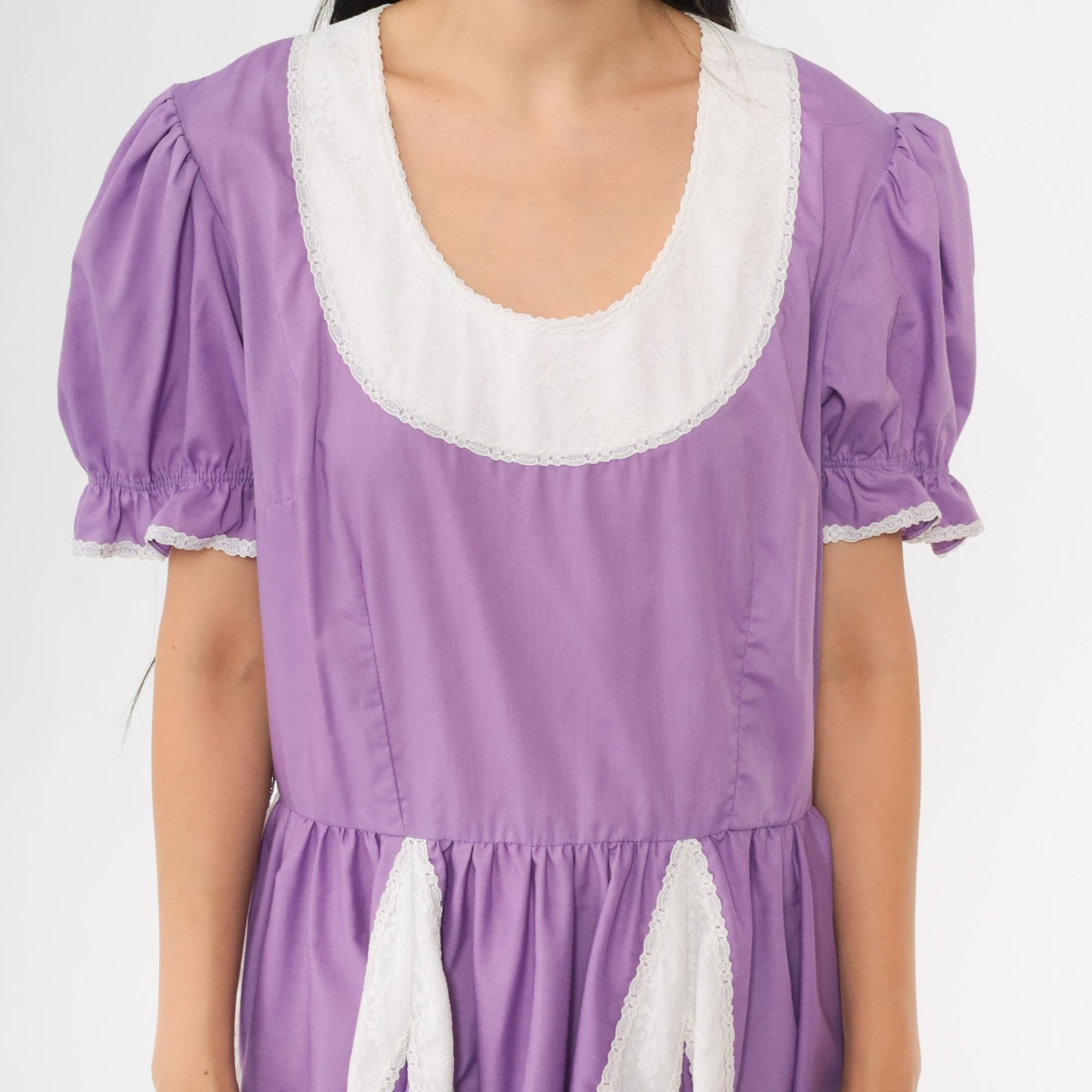 70s Purple Prairie Dress Partners Please Puff Sleeve Square Dance Large