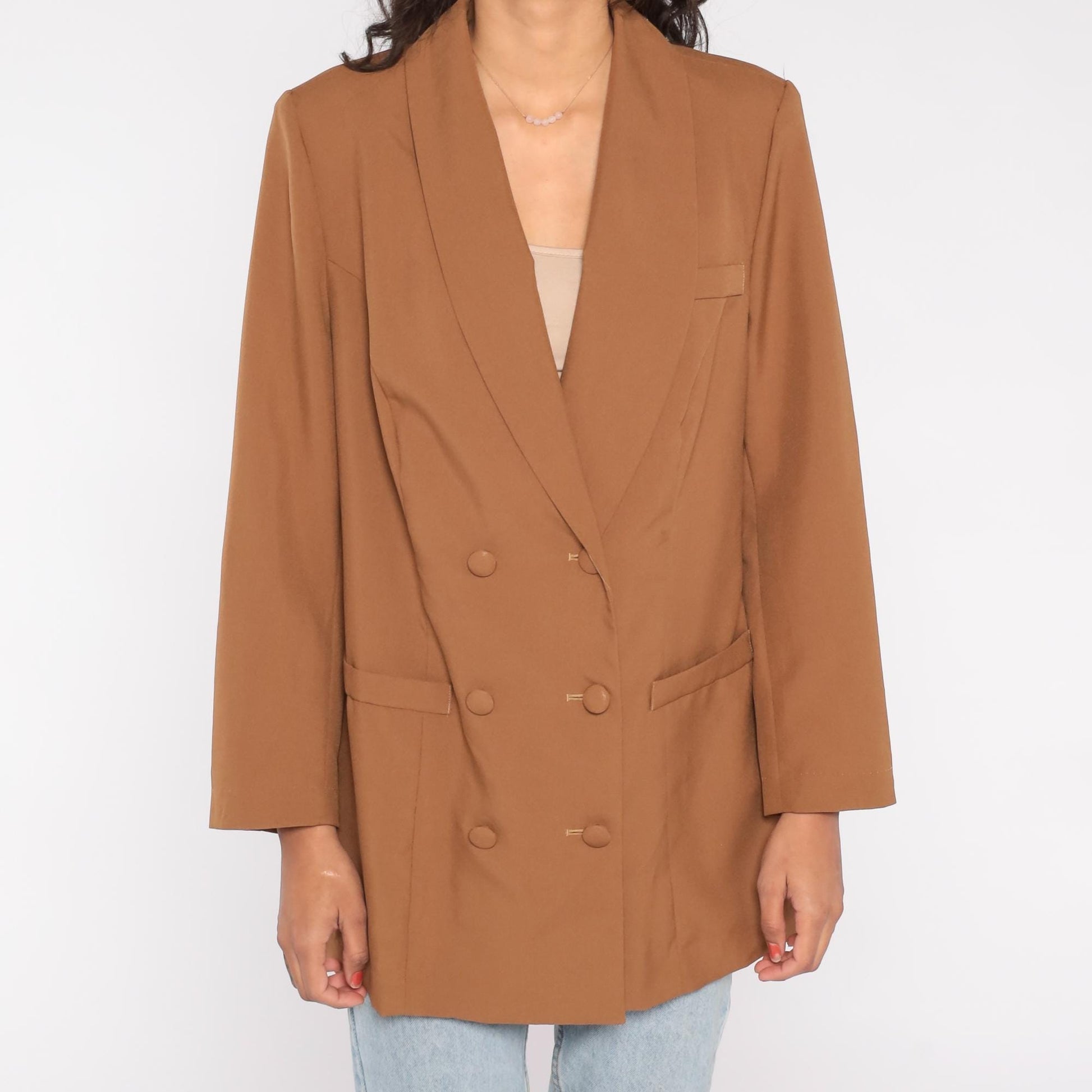 90s Allison Woods Camel Double-Breasted Blazer Plus Size 16W
