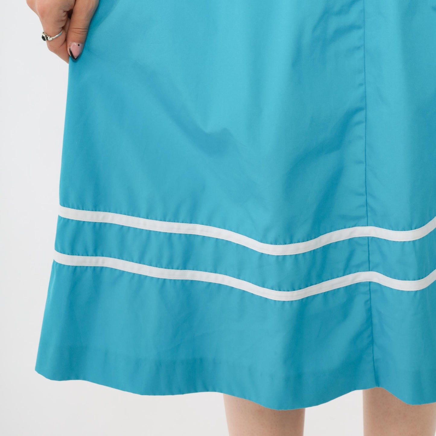 80s Turquoise Midi Dress Puff Sleeve Button Front Pintuck Bodice Medium