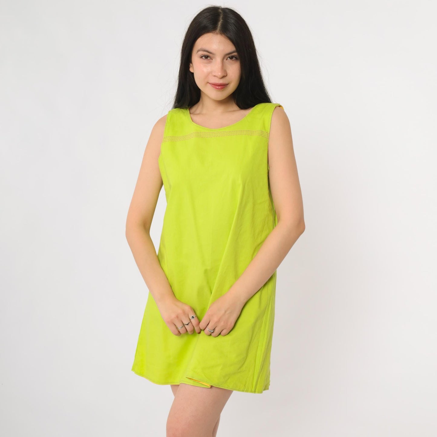 70s Reversible Mod Mini Dress Yellow Pink Green Colorblock A-Line Small