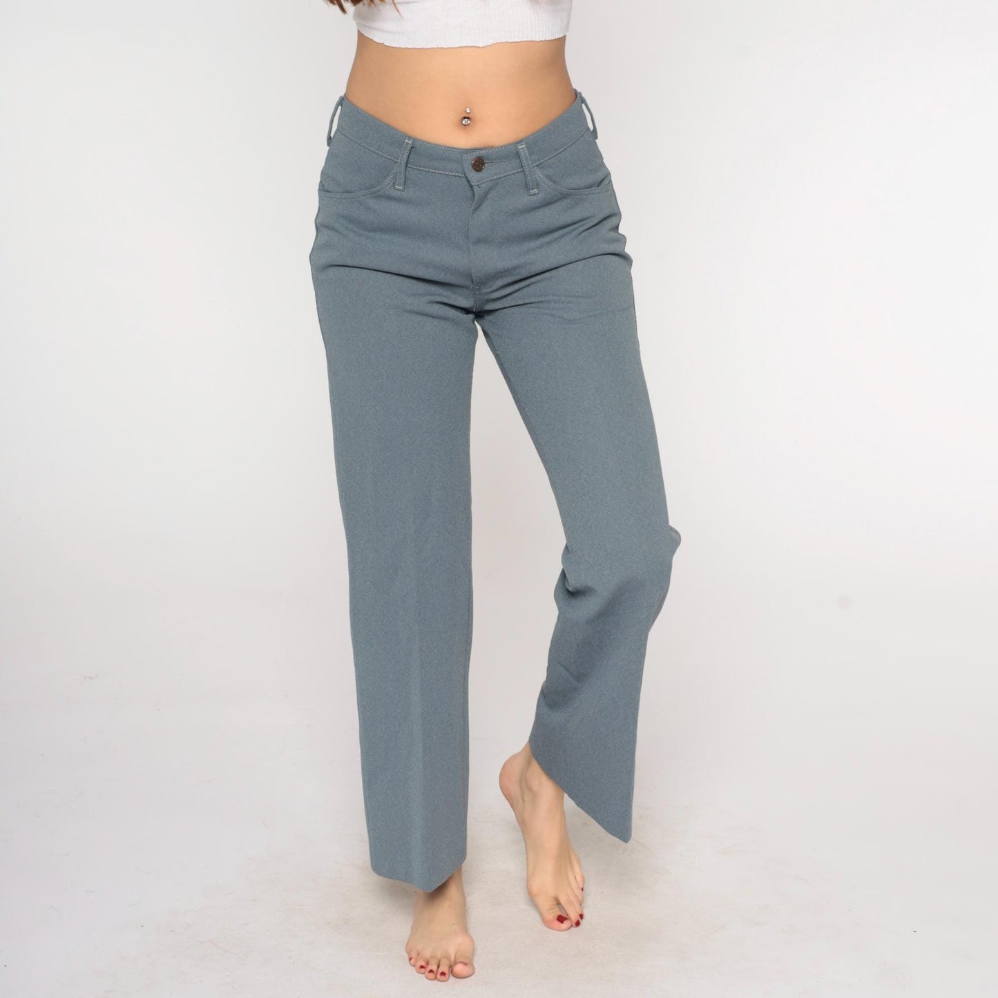 70s Farah Flare Pants Grey High Waisted Bell Bottom Polyester Medium