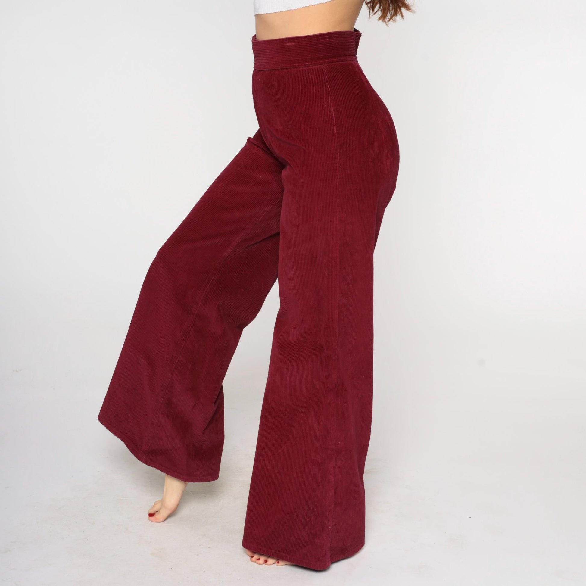 80s Burgundy Corduroy High-Waist Straight-Leg Trousers Medium M