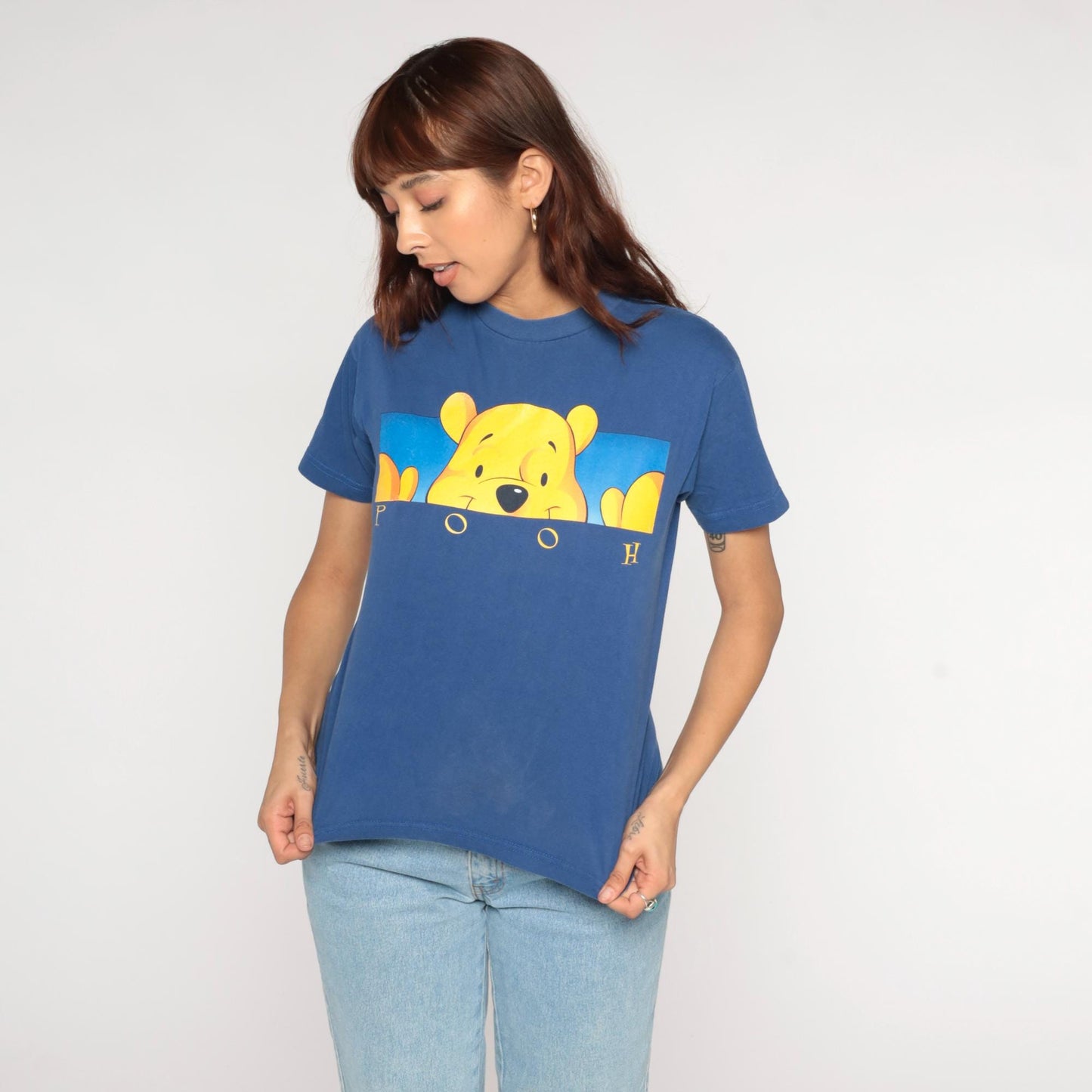 90s Winnie the Pooh Disney Navy Graphic T-Shirt Cotton Large L