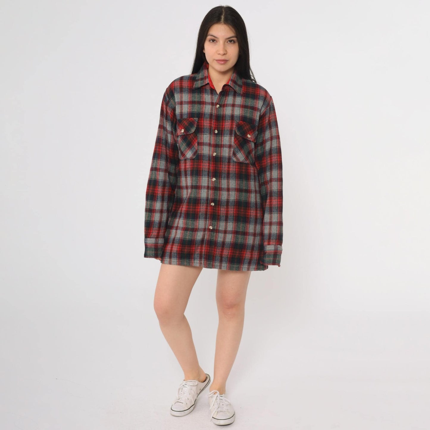 80s Greatland Sportswear Red Plaid Flannel Shirt Wool Blend Small