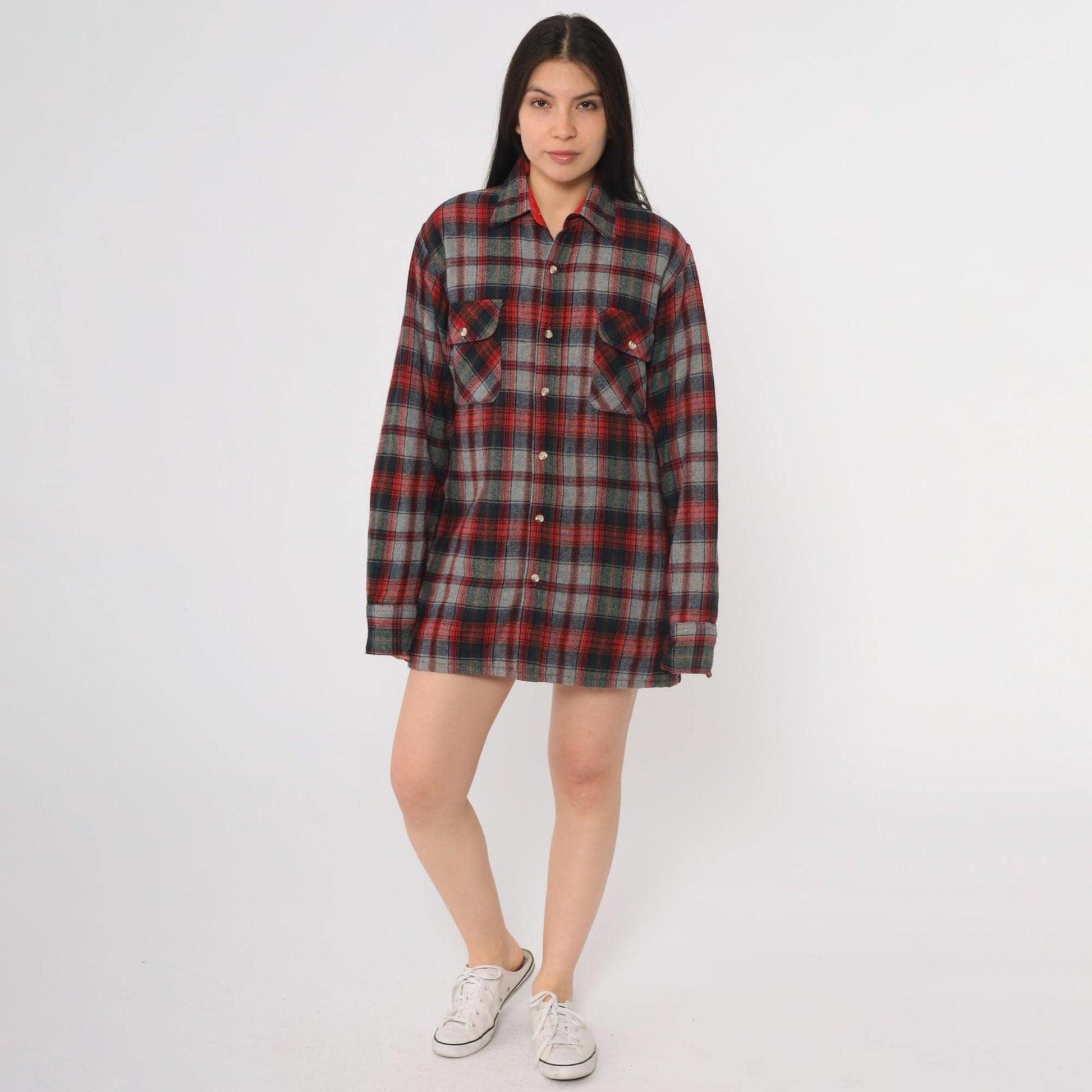 80s Greatland Sportswear Red Plaid Flannel Shirt Wool Blend Small