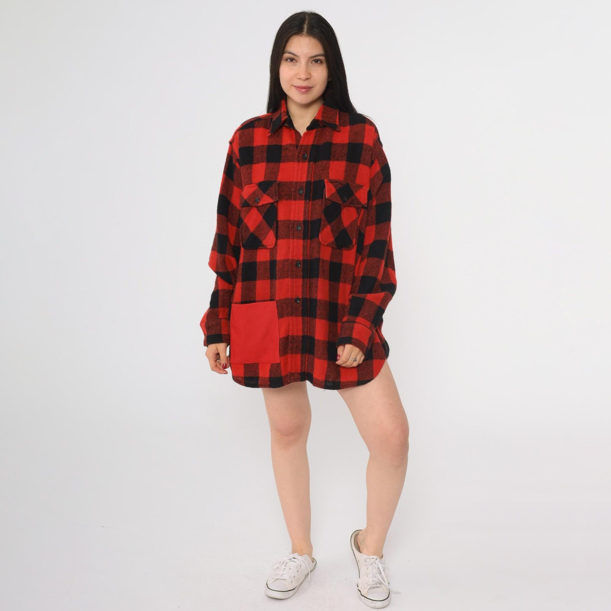 70s Brother Outerwear Buffalo Plaid Flannel Shirt Red Black Mens Large