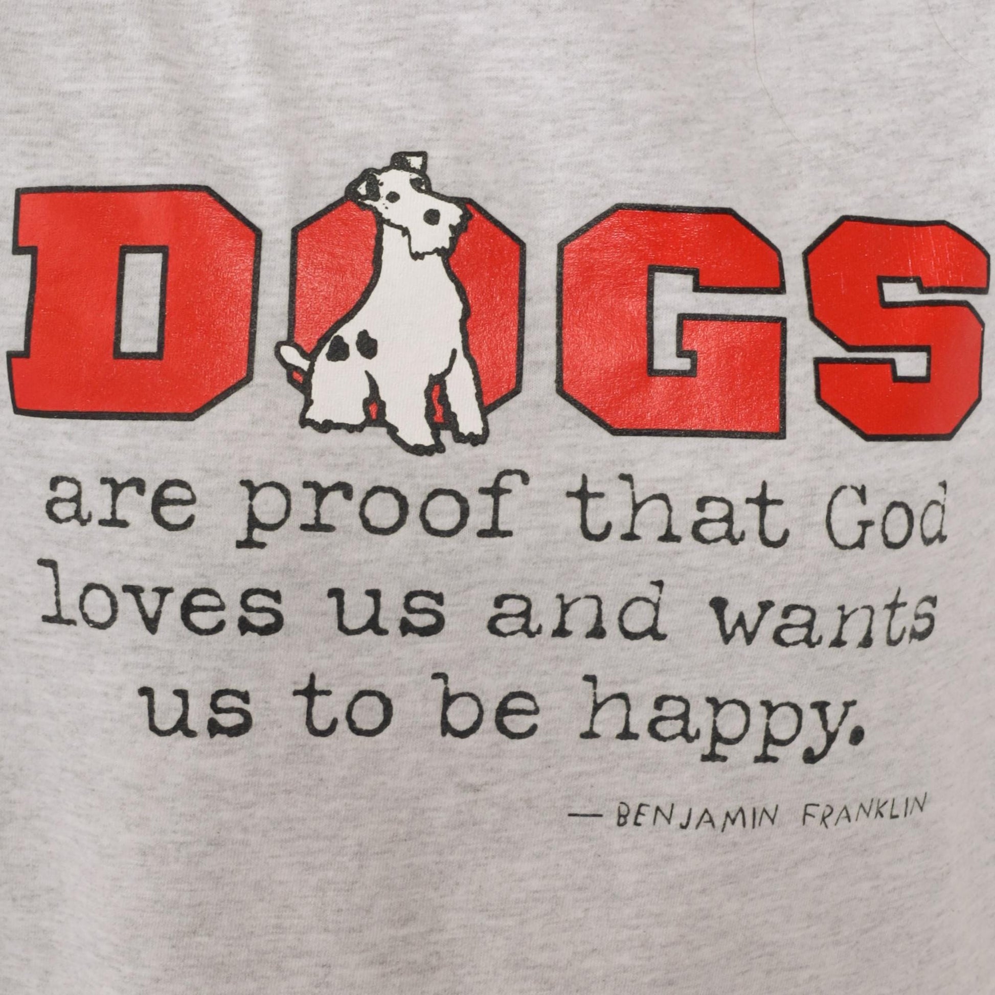 90s Fruit of the Loom Dog Graphic T-Shirt Benjamin Franklin Quote Grey Large