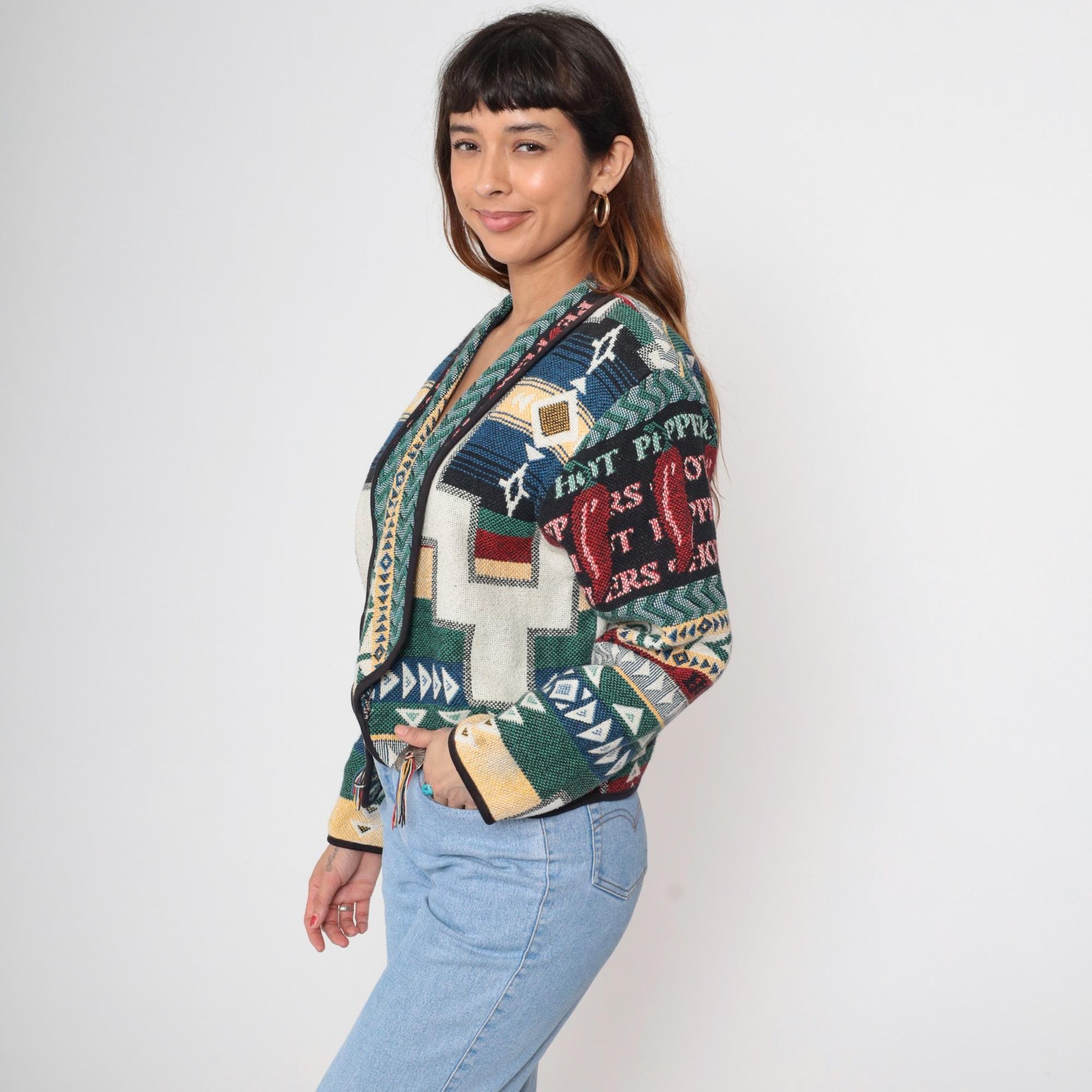 90s Southwestern Tapestry Blazer Kokopelli Geometric Cotton Woven Medium M
