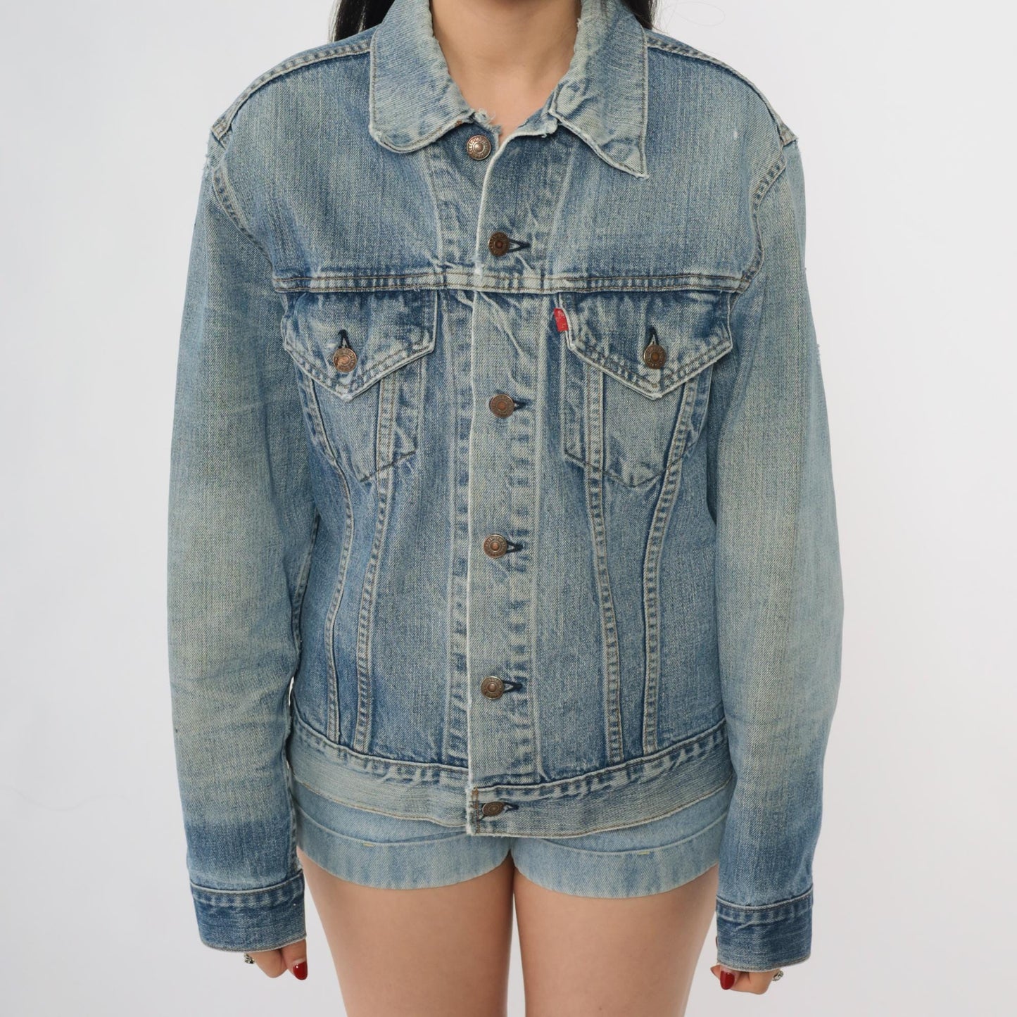 80s Levi's Distressed Denim Jacket Light Blue Trucker Medium M