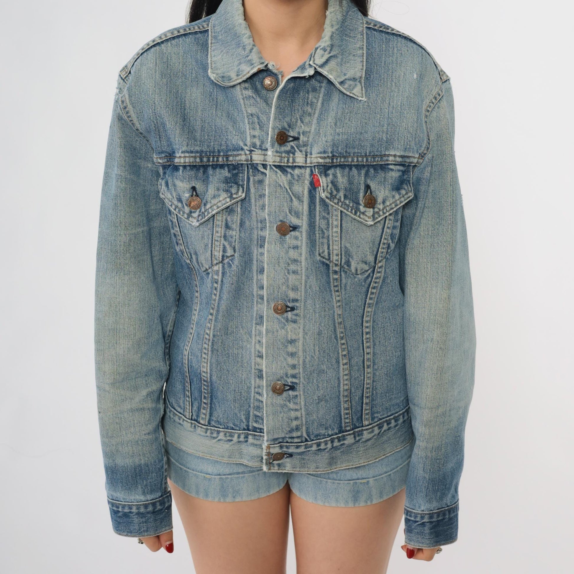 80s Levi's Distressed Denim Jacket Light Blue Trucker Medium M