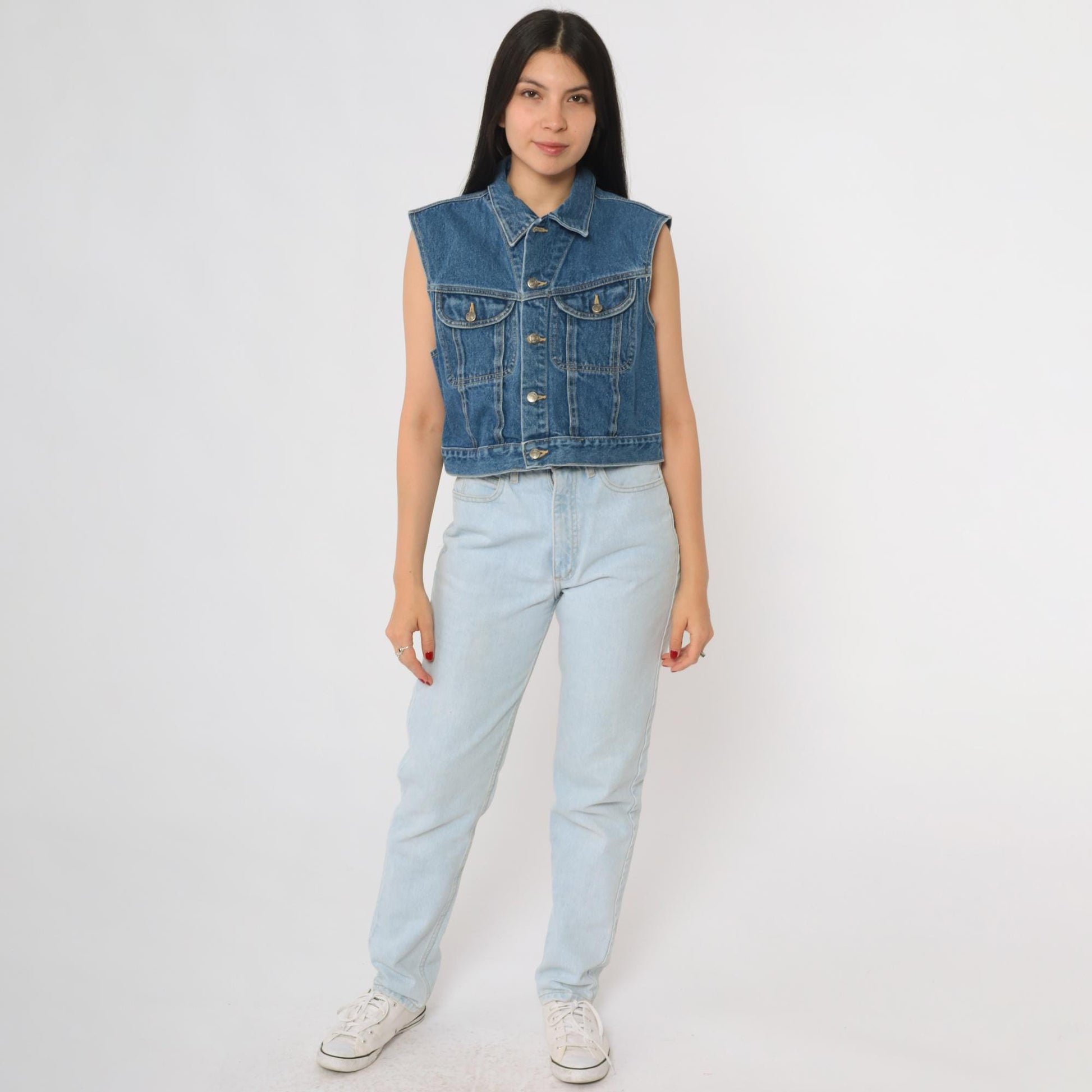 90s Great Land Trading Denim Vest Dark Wash Button Front Medium M