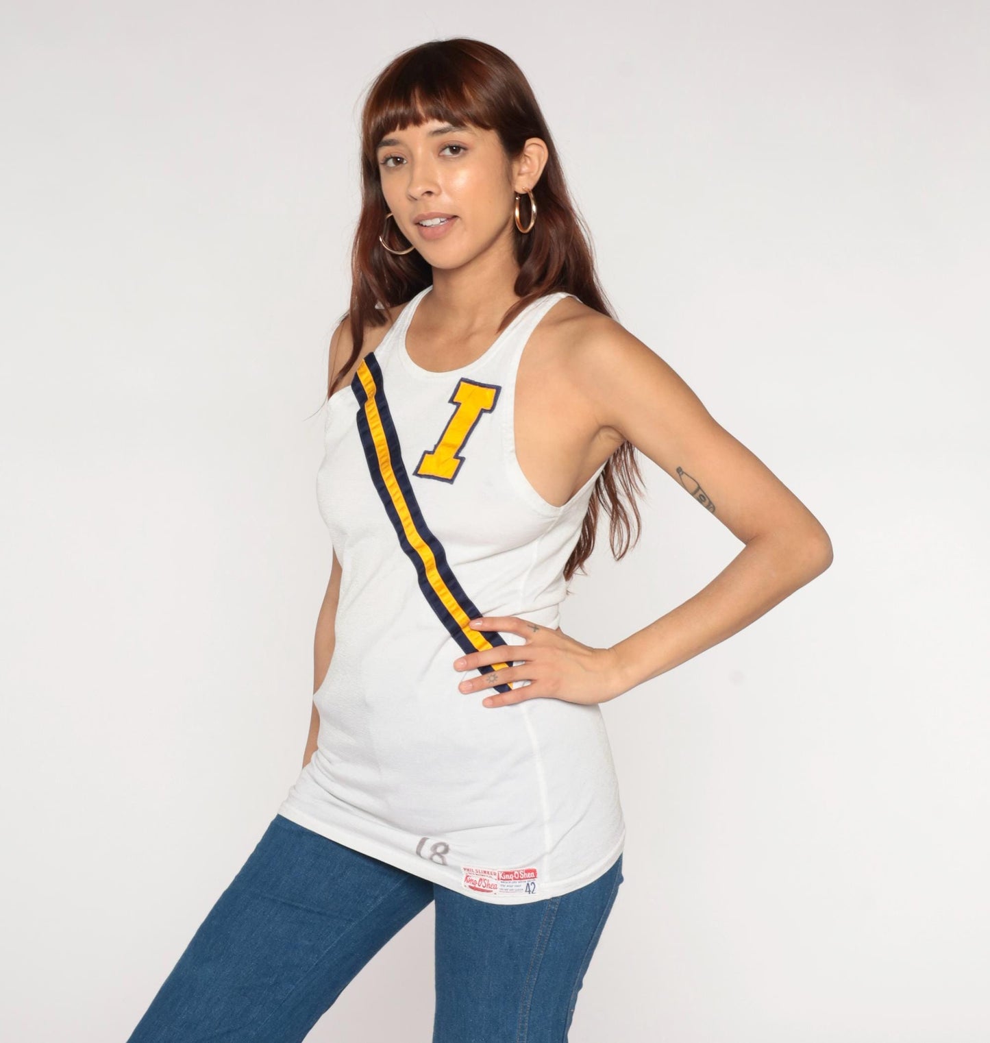60s Phil Slinker Athletic Jersey White Nylon Racerback Tank Medium
