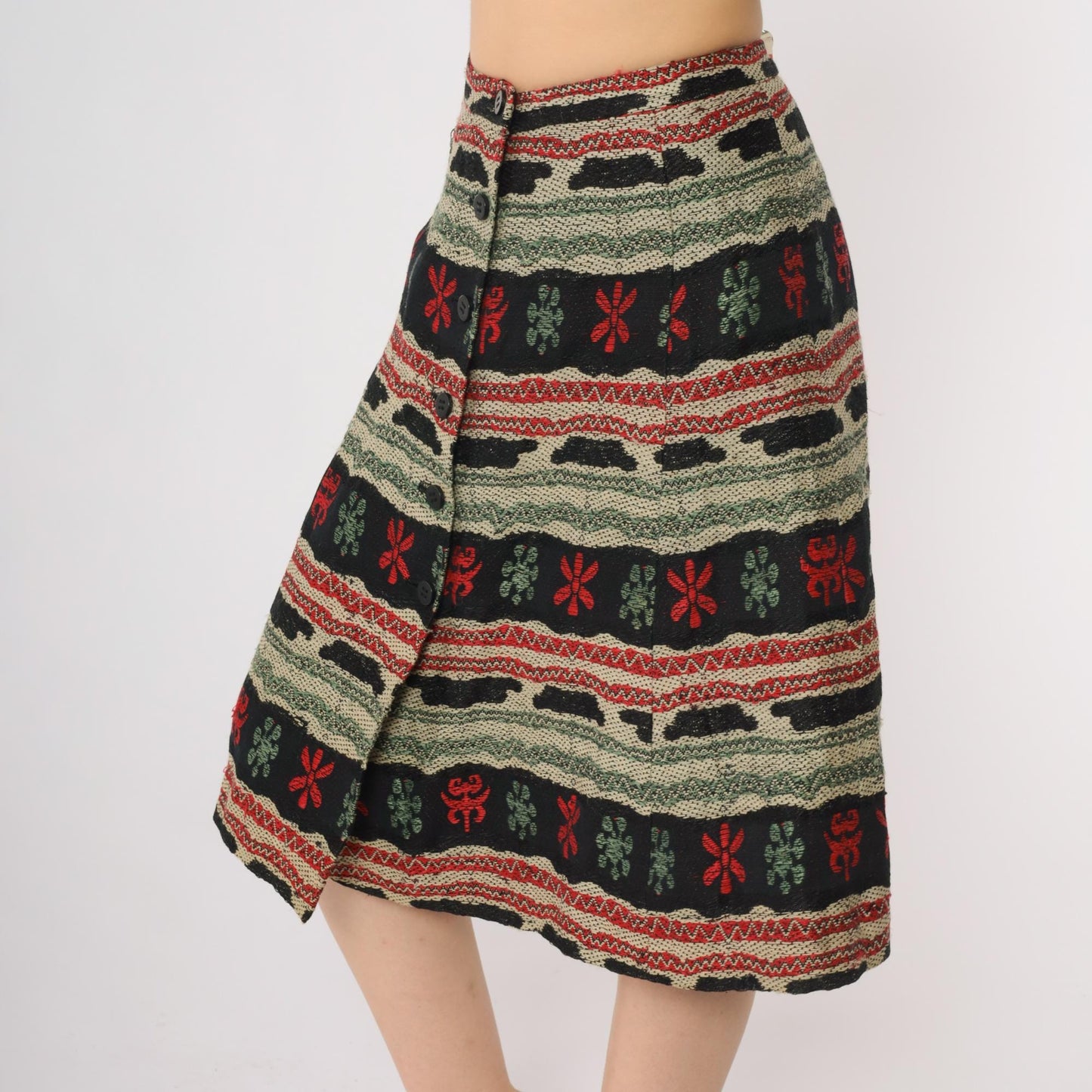1950s Franz Brunico Italian Geometric Folk Tapestry Midi Skirt Small