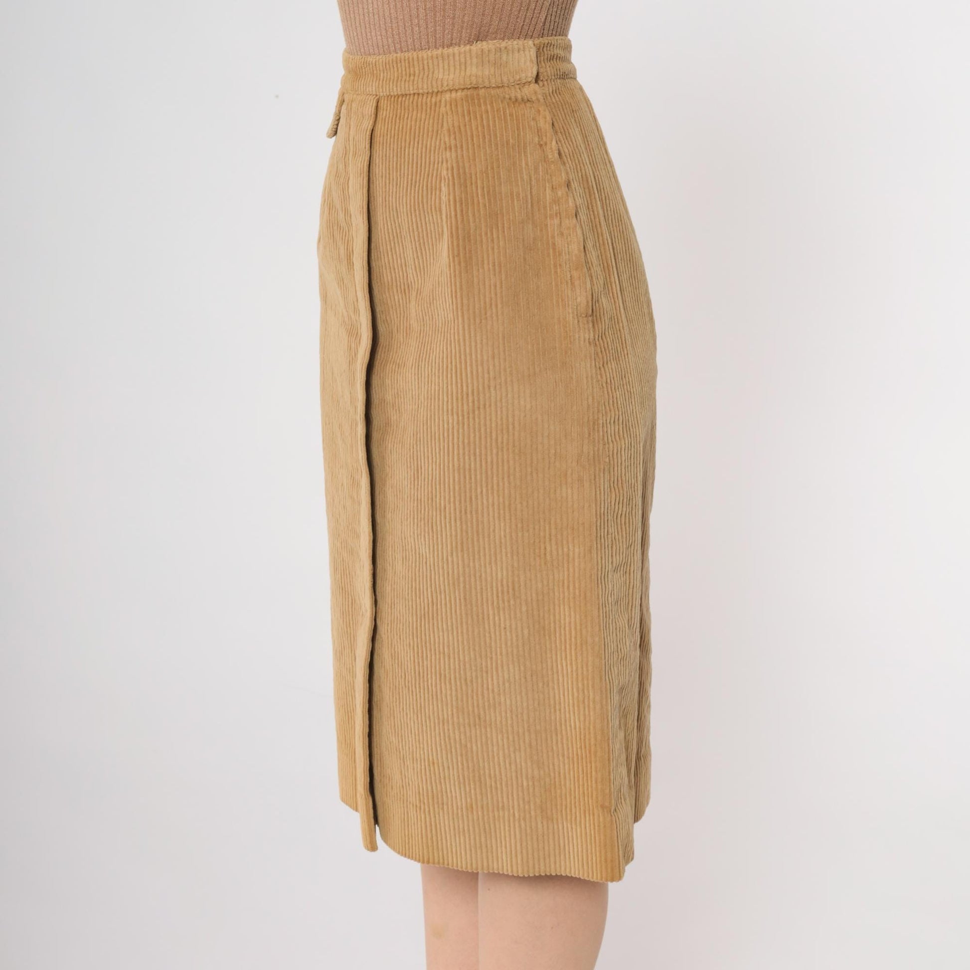 80s Nordstrom Tan Corduroy Midi Skirt Button Detail Small S