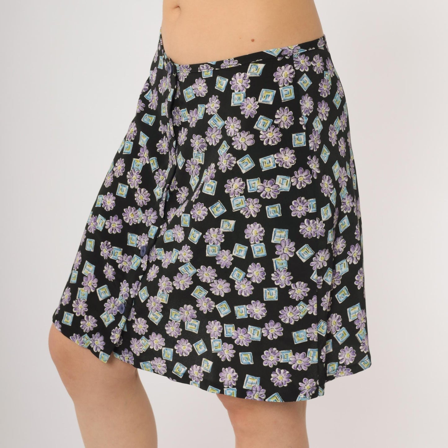 90s My Michelle Floral Mini Skirt Black Purple Daisy Button Front Size 11