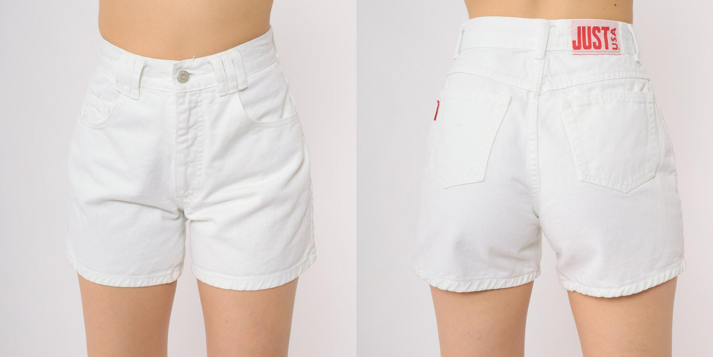 90s Just USA White Denim Shorts High Waisted Cotton Five Pocket Small 5